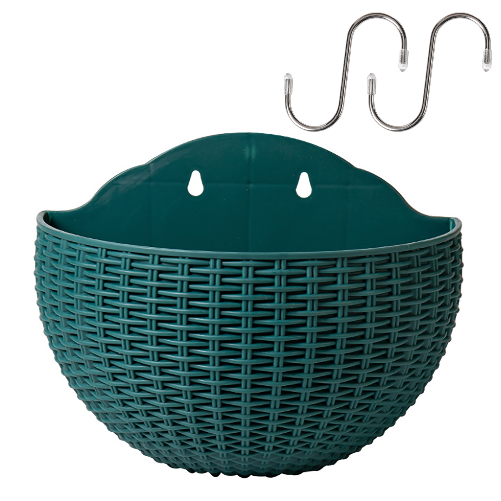 Set Aus 2 Halbrunden, Wandmontierten Blumentöpfen Aus Synthetischem Rattan, Dunkelgrün, Für Den Innen-, Außenbereich Und Balkon.