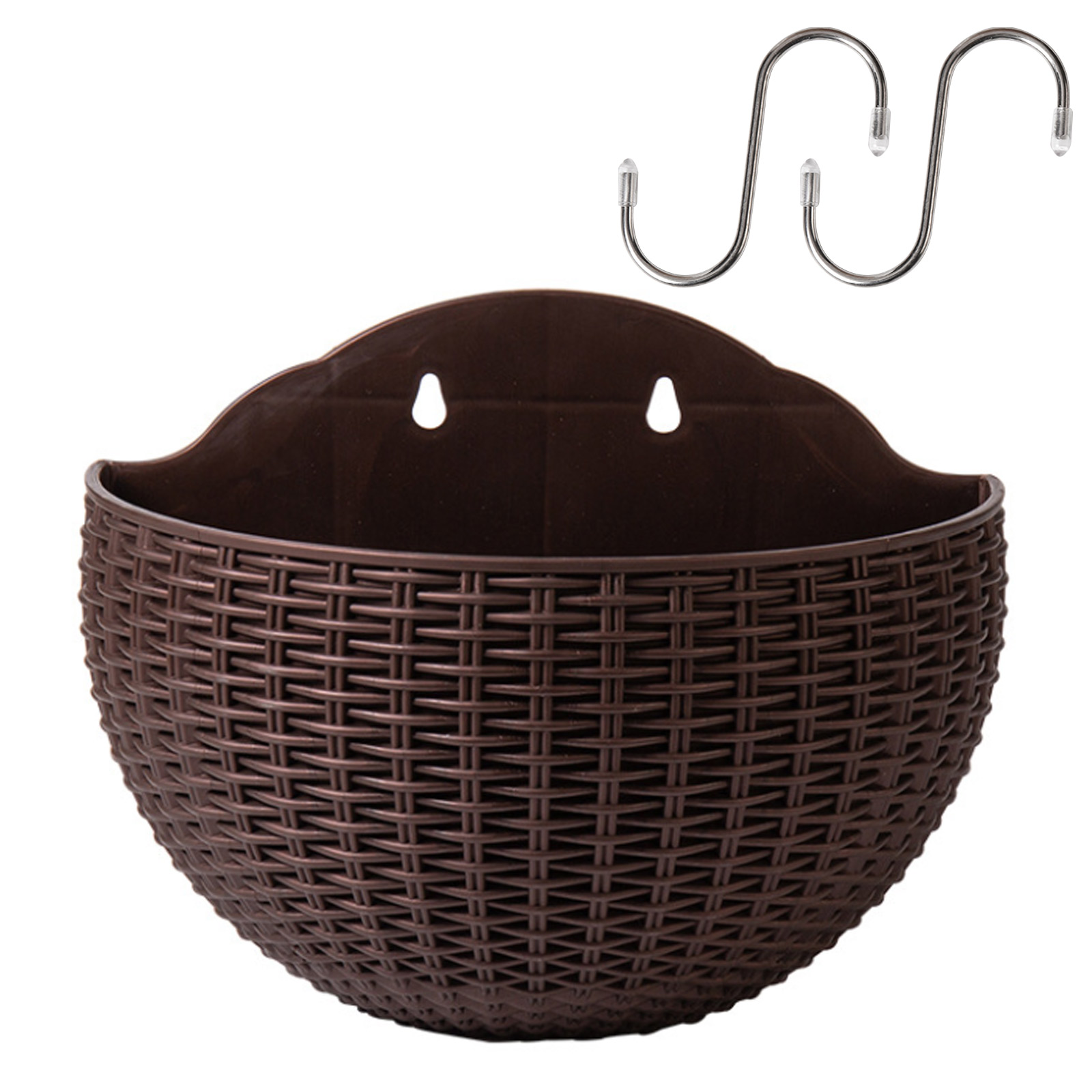 Set Aus 2 Halbrunden, Wandmontierten Blumentöpfen Aus Synthetischem Rattan, Halbrund, Für Den Innen- Und Außenbereich, Balkon Oder Café.