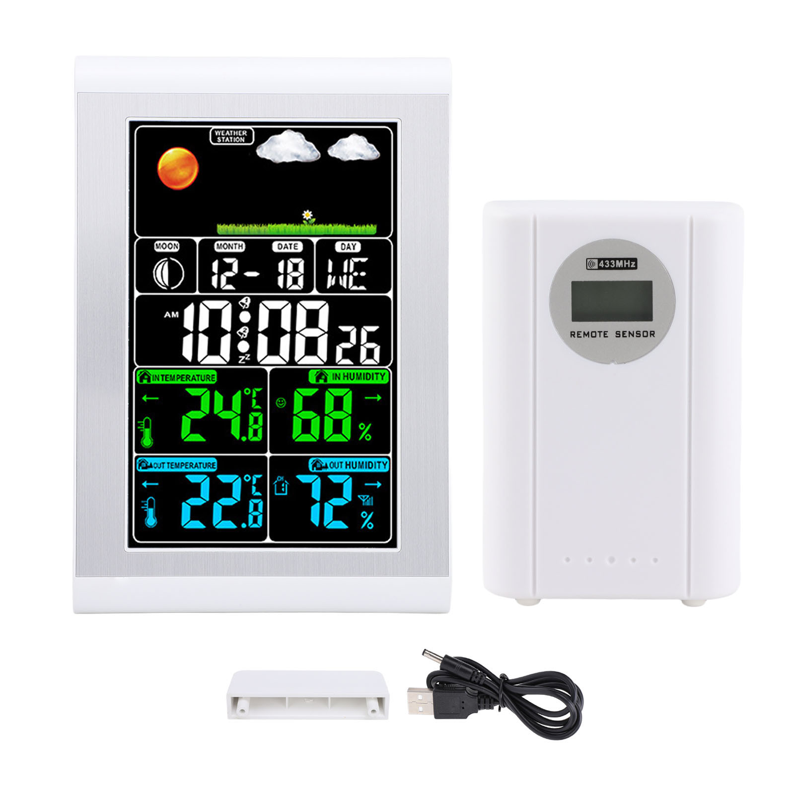 Wetterstation Mit Farbbildschirm Und Digitalanzeige: Wettervorhersage, Innen- Und Außentemperatur, Luftfeuchtigkeitsanzeige.