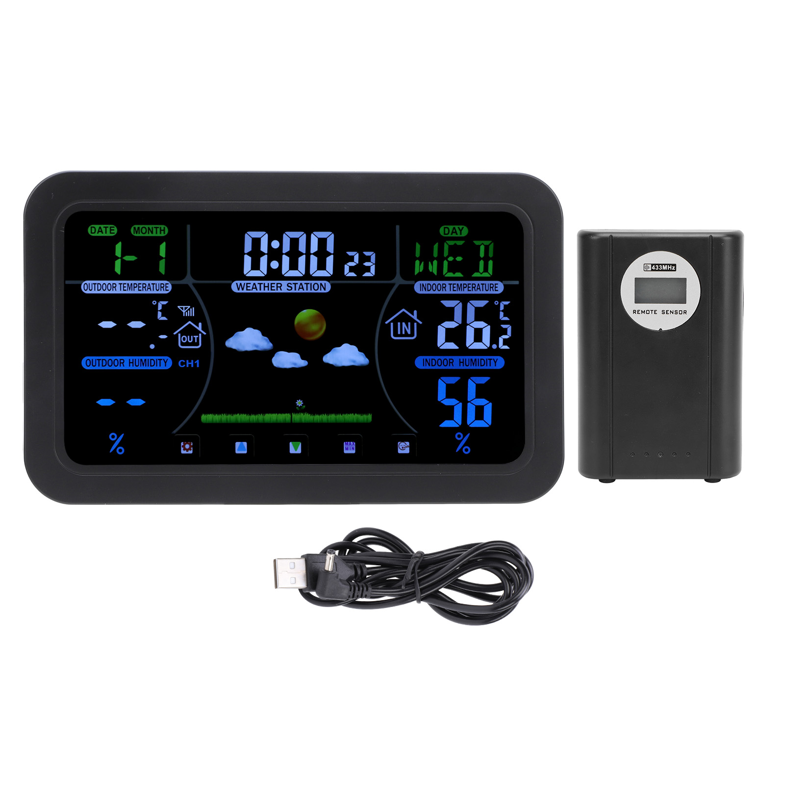 Lcd-wetteruhr Mit Innen-/außentemperatur- Und Feuchtigkeitsanzeige Sowie 24-stunden-wettervorhersage Für Garage Oder Abstellraum.