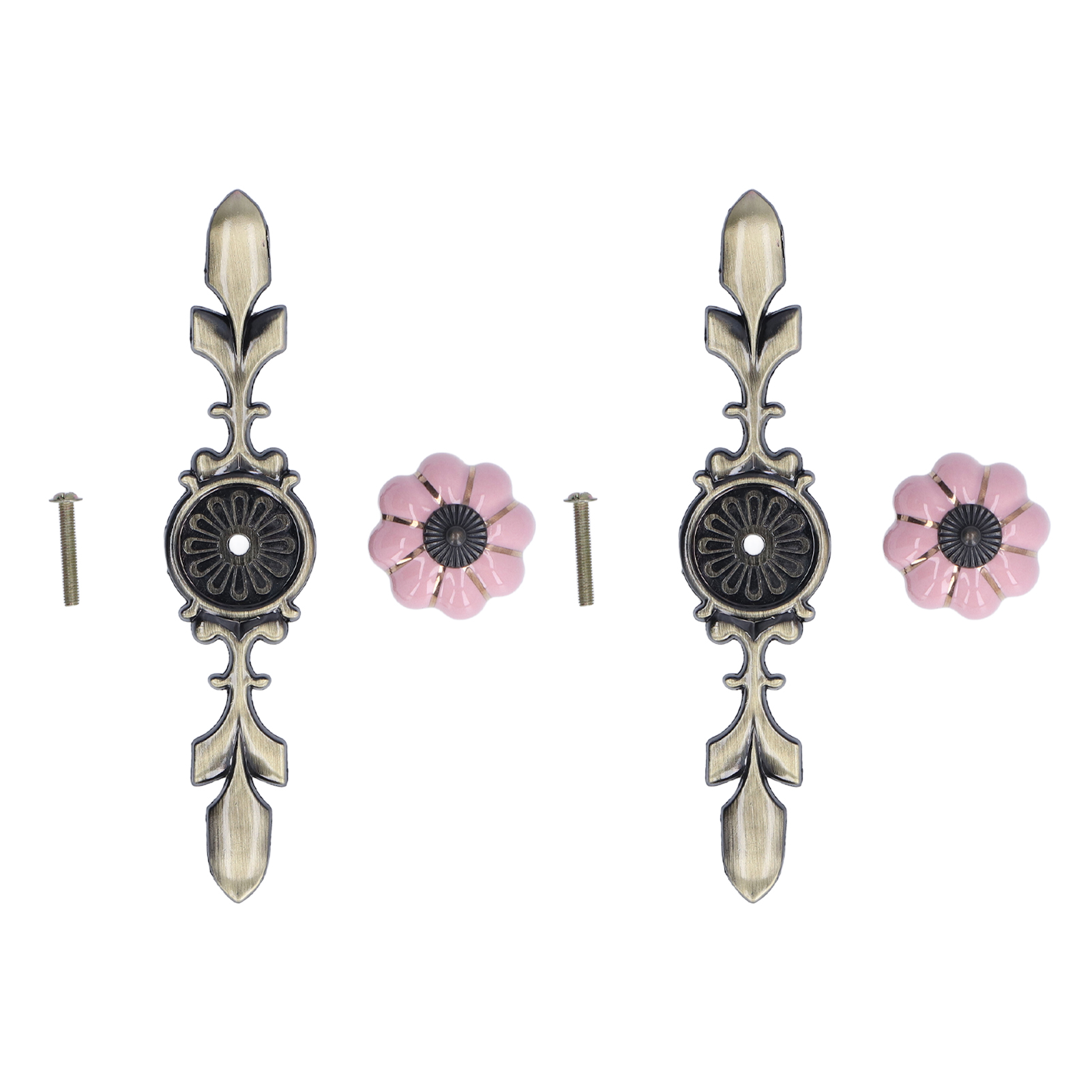 Set Aus 2 Rosa Keramik-schubladenknöpfen, Handbemalt, Kürbismotiv, Chinesischer Landhausstil.
