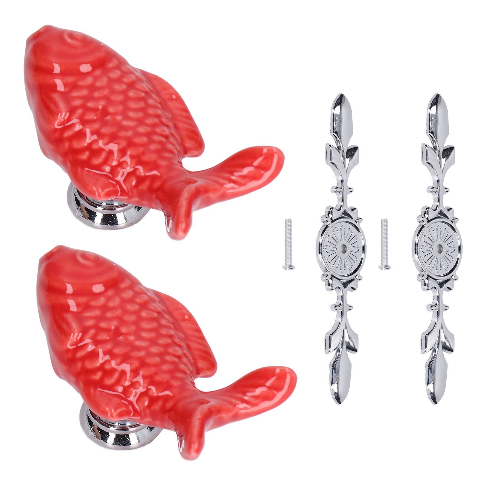 Set Aus 2 Schubladengriffen Aus Zinklegierung Für Küchen- Und Schrankmöbel, Muster Roter Karpfen (ref. 1077d).
