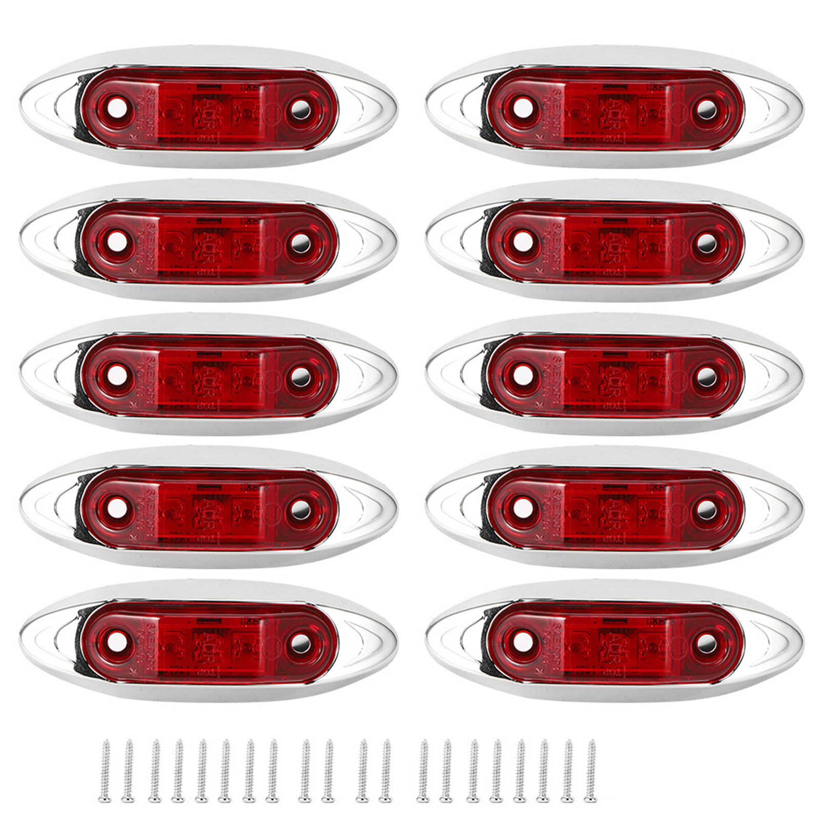 Packung Mit 10 Piranha-typ 3-led-seitenmarkierungsleuchten, Wasser- Und Staubdicht, Für Lkws Und Anhänger (rot).