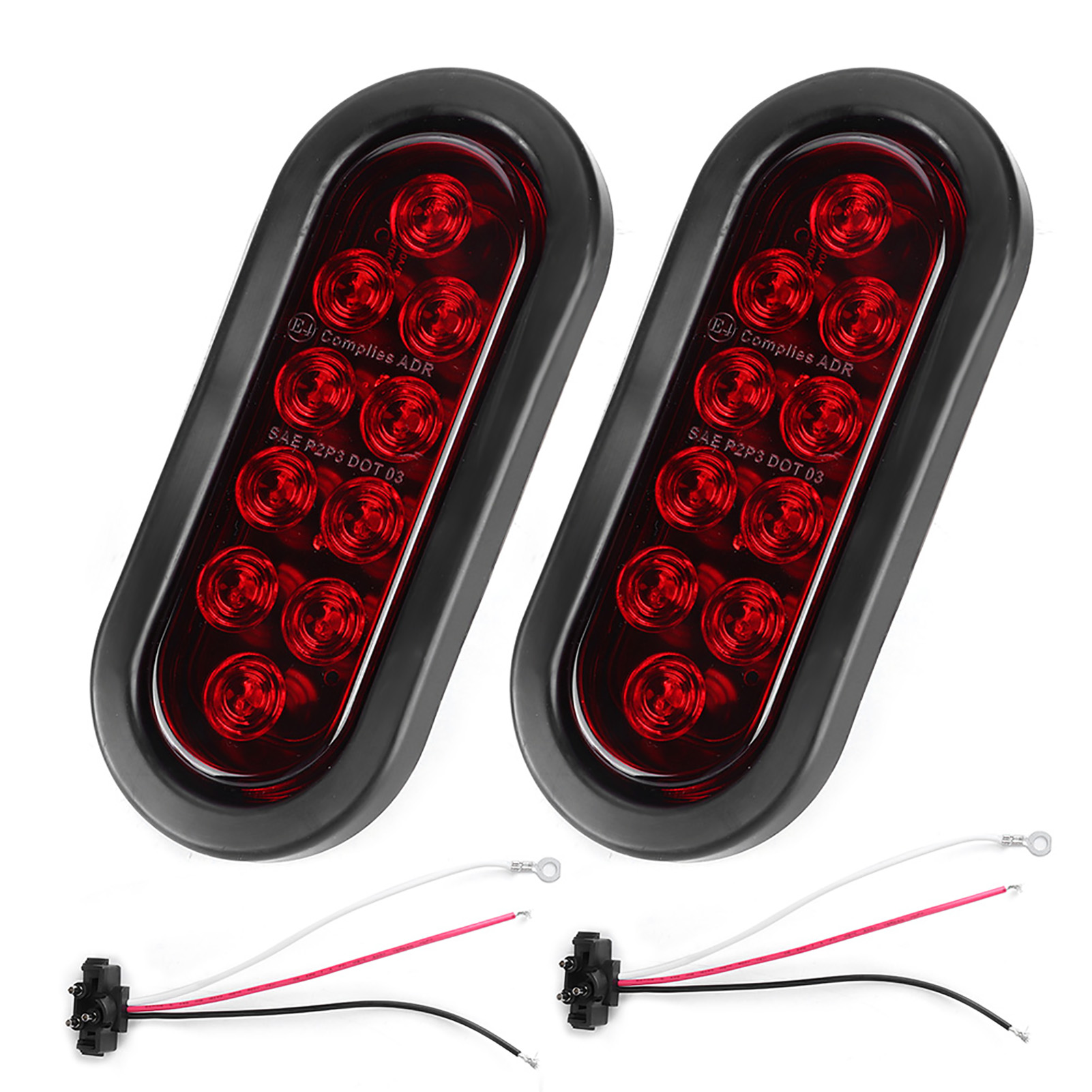 2 Ovale Rote Seitenmarkierungsleuchten Mit 10 Leds, 15 Cm (6 Zoll), Wasserdicht, Für Lkw, Aufbaumontage.
