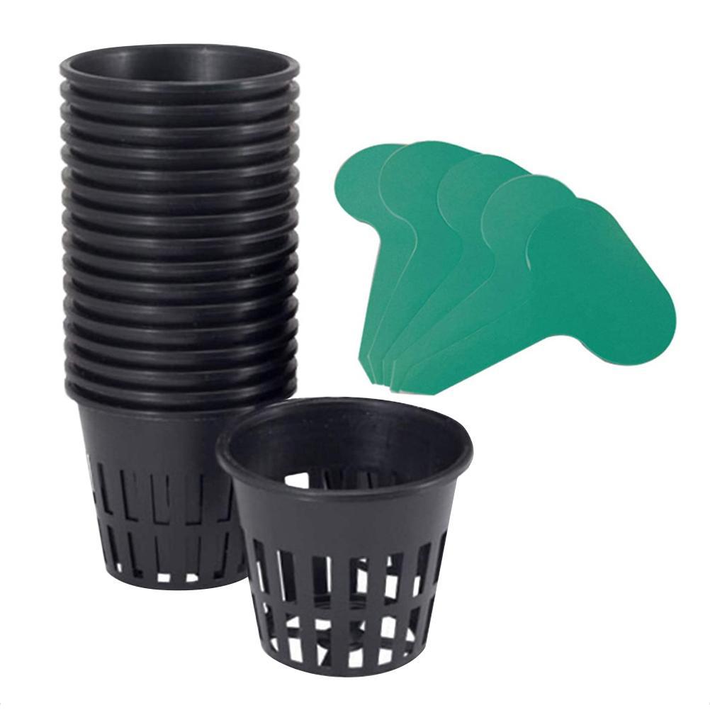 Set Mit 12 Hydroponik-töpfen, 10 Pflanzenetiketten Und Schwarzem Anzuchtnetz Für Die Hydrokultur.
