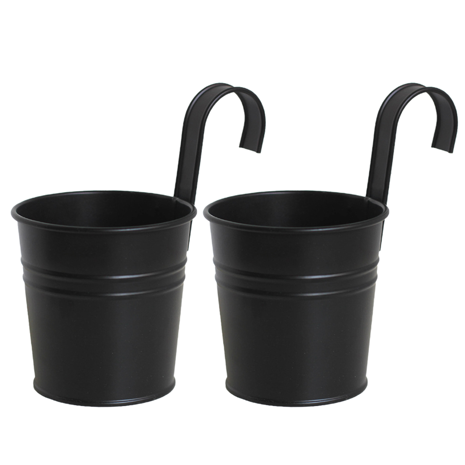 Set Aus 2 Schwarzen Eisen-blumentöpfen, Schlichte Hängeblumentöpfe Aus Metall Mit Abnehmbarem Haken Für Garten- Und Wohndekoration