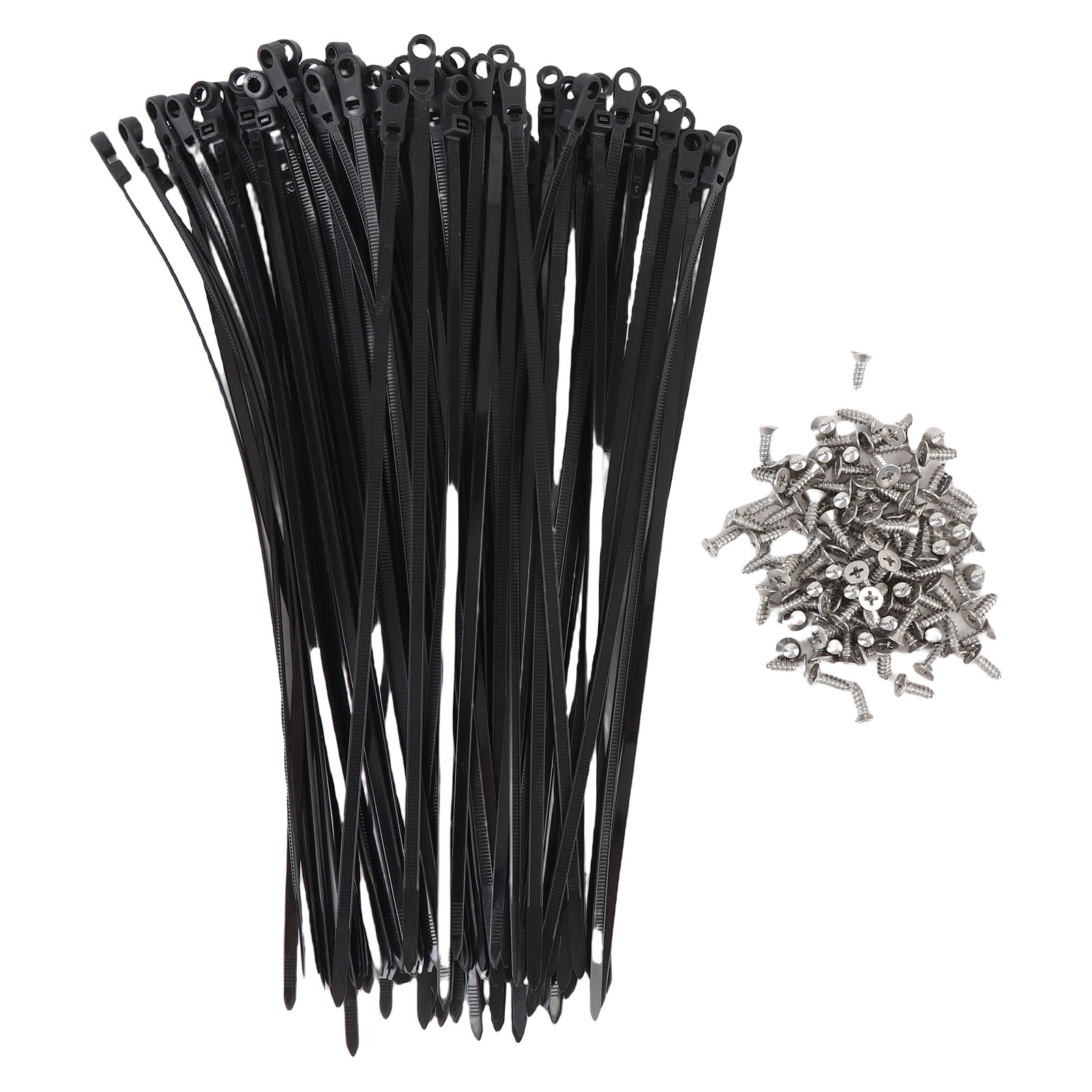 Packung Mit 100 Schwarzen Kabelbindern Aus Kunststoff Mit Schraubbefestigungsloch, Ideal Für Organisation, Aufbewahrung Im Haushalt, Gartenarbeit Und Garage.