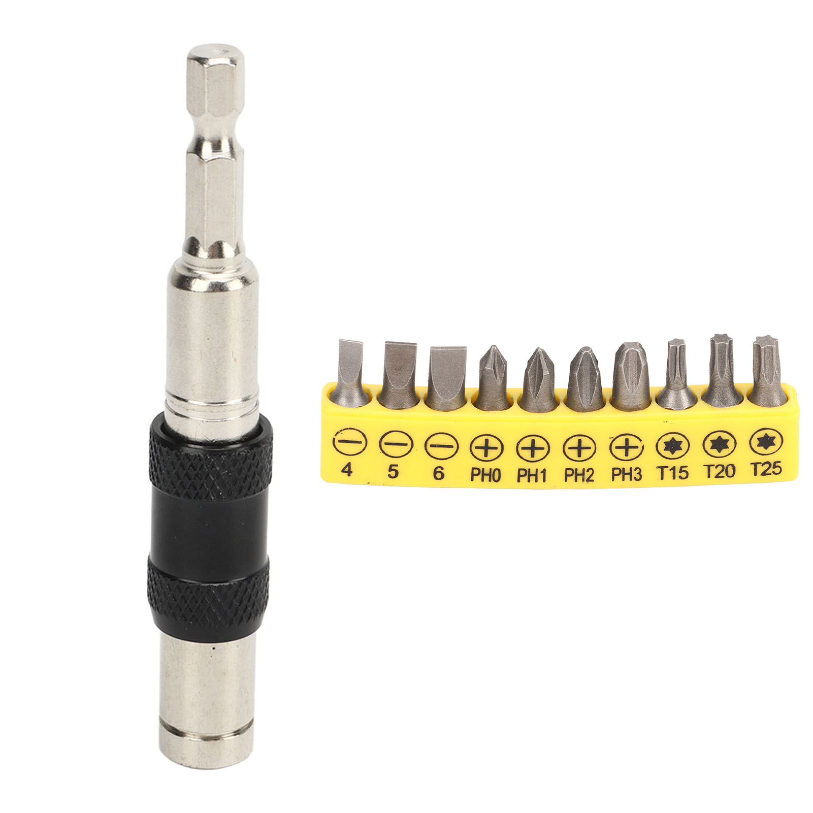 Mini 10-in-1 Mehrwinkel-steckschlüssel, 6,35-mm-schnellverschluss-schraubendreher Mit 10 Bohrern Für Manuelle Reparaturen Und Heimwerkerprojekte, Silber Und Schwarz.