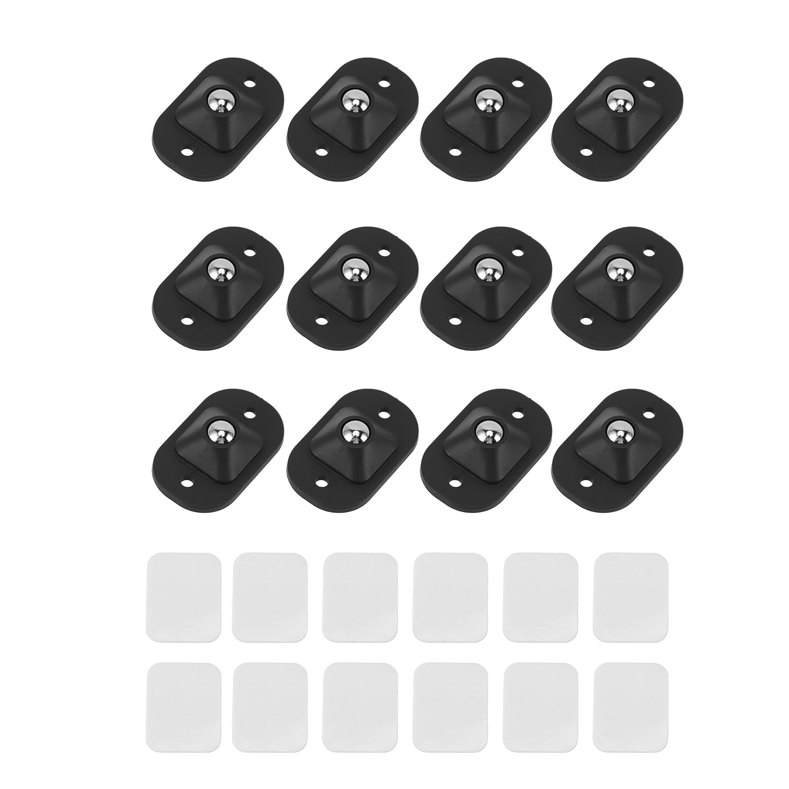 Set Mit 12 Selbstklebenden Edelstahl-lenkrollen, 360°-drehung, Schwarz.