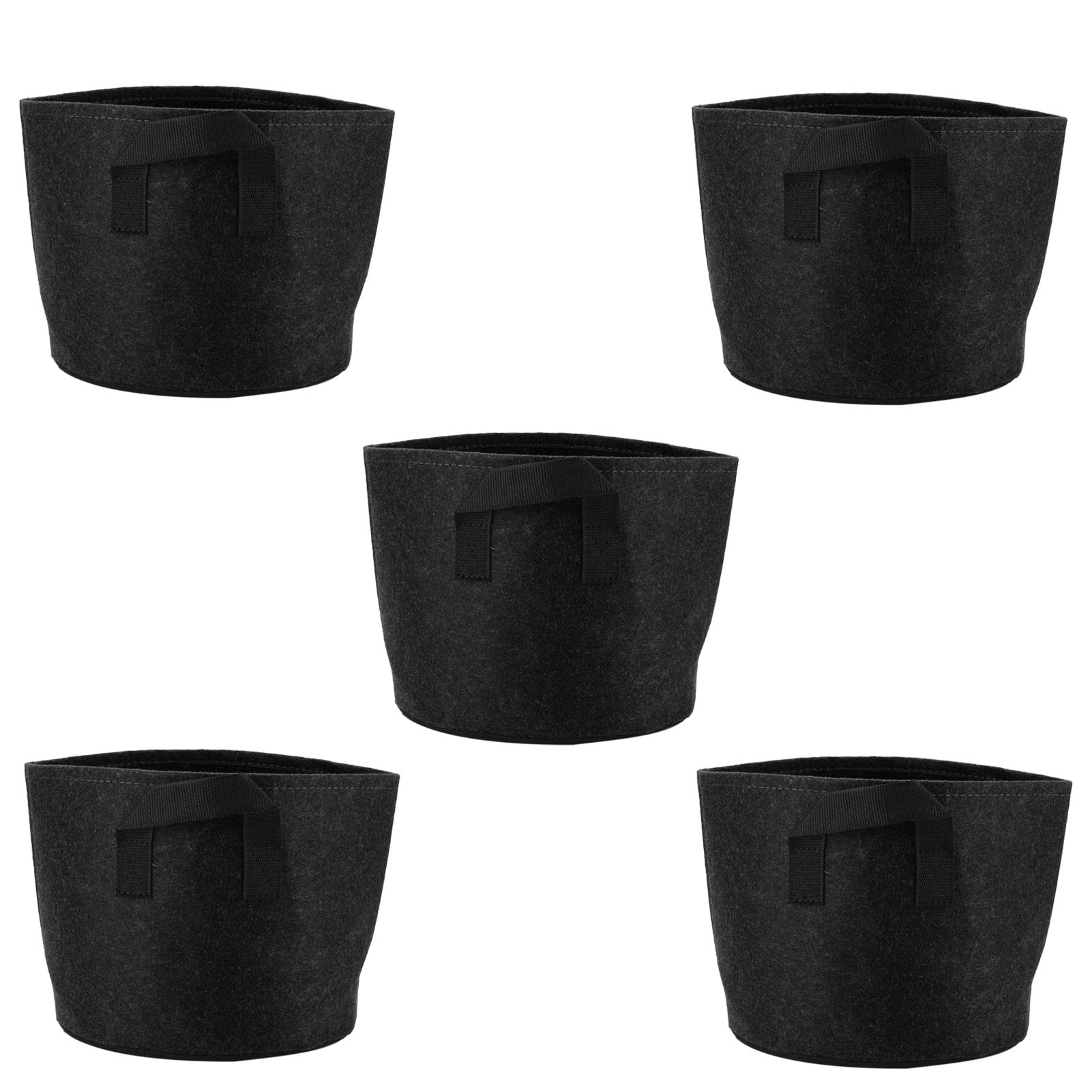 Set Mit 5 Pflanzsäcken Aus Vliesstoff Mit Je 11,4 Litern Fassungsvermögen, Geeignet Für Gemüse, Kartoffeln, Tomaten Und Blumen, Schwarz.