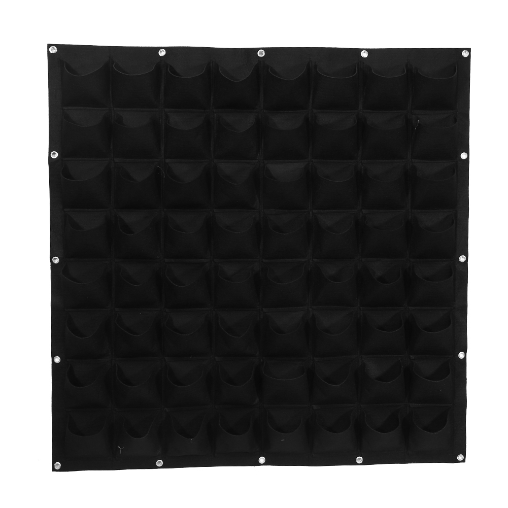 Vertikaler, An Der Wand Montierter Filzpflanzkasten Für Den Außenbereich Mit 64 Taschen Für Pflanzen Und Blumen (schwarz)