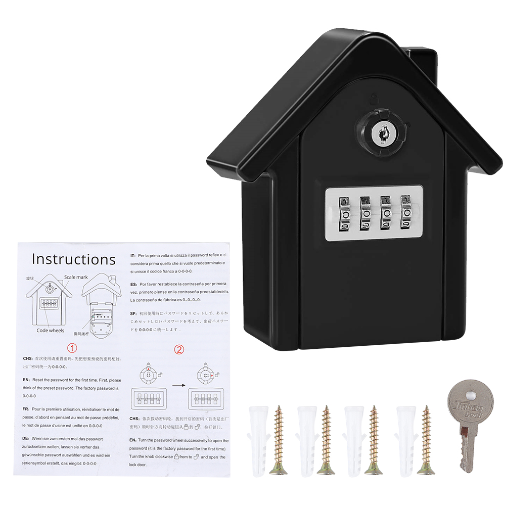 Diebstahlsichere, Wandmontierte Aufbewahrungsbox Aus Zinklegierung Mit 4-stelligem Schlüsselcode, Ideal Für Zuhause, Fabrik Oder Büro (schwarz).