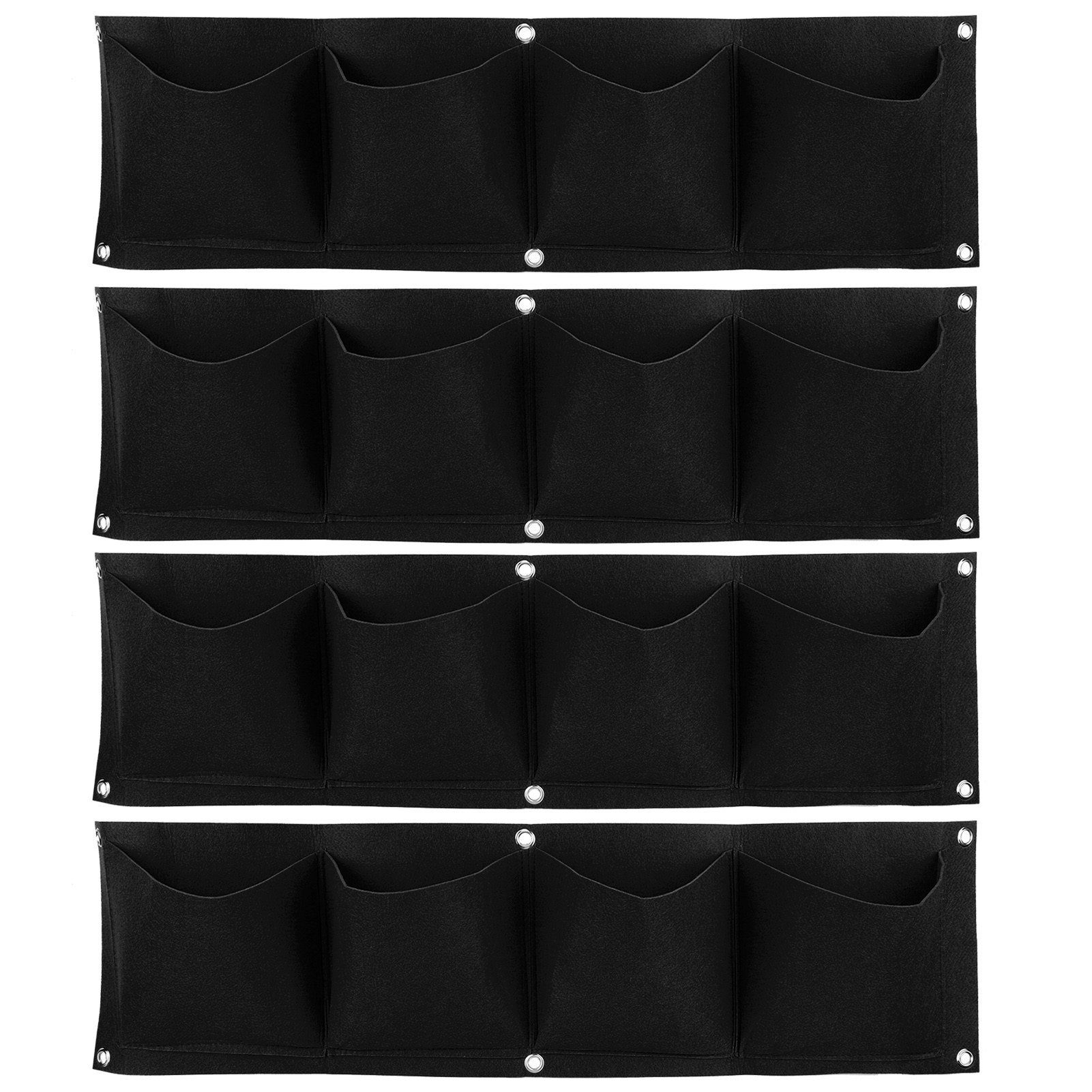Set Mit 4 Wiederverwendbaren, Wandmontierten Pflanzsäcken Aus Biologisch Abbaubarem Filz Mit 4 Taschen, Schwarz