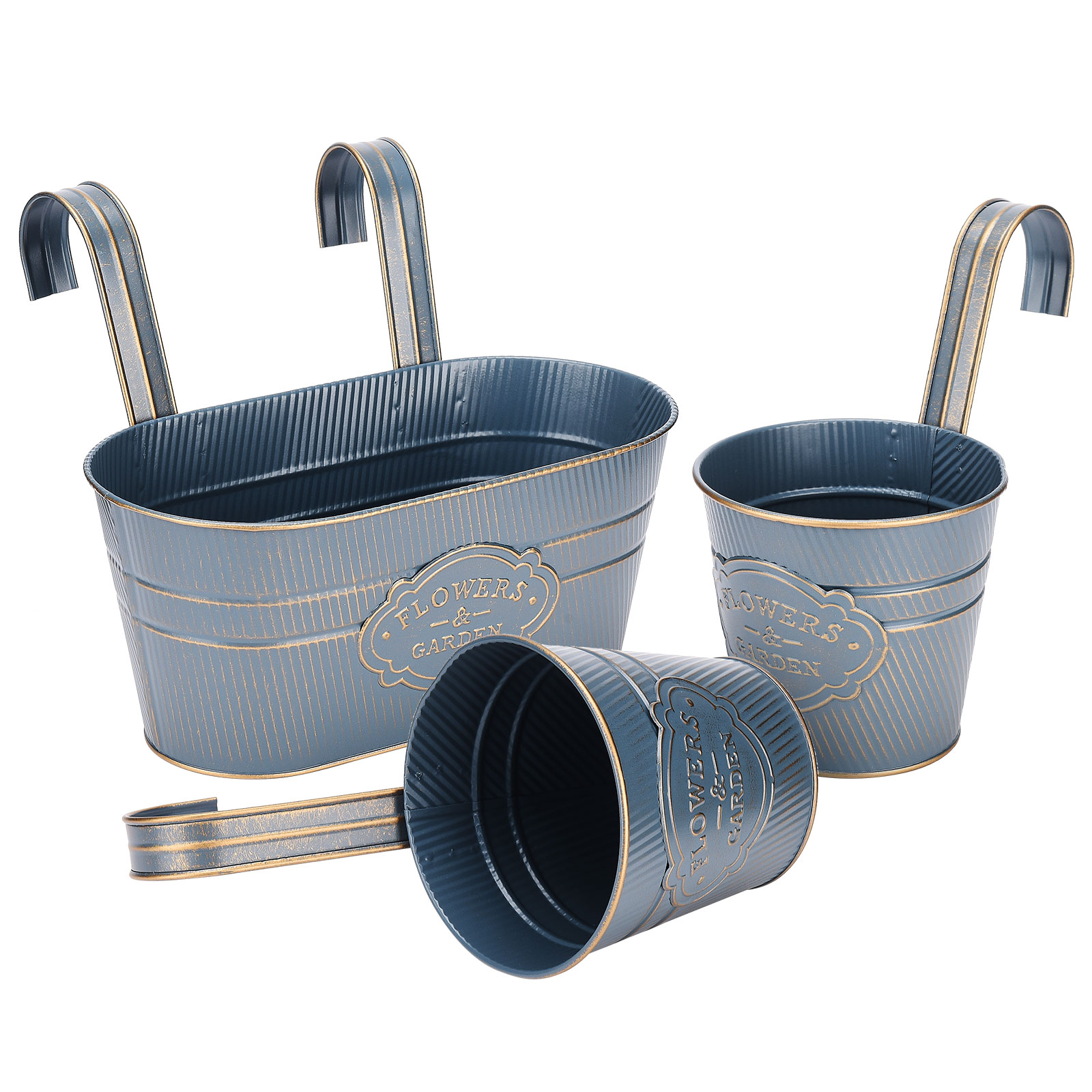 Rustikaler, An Der Wand Befestigter Pflanzenhänger Aus Metall Mit Abnehmbaren Haken, Dunkelblau, Ideal Für Haus, Garten Und Hof.