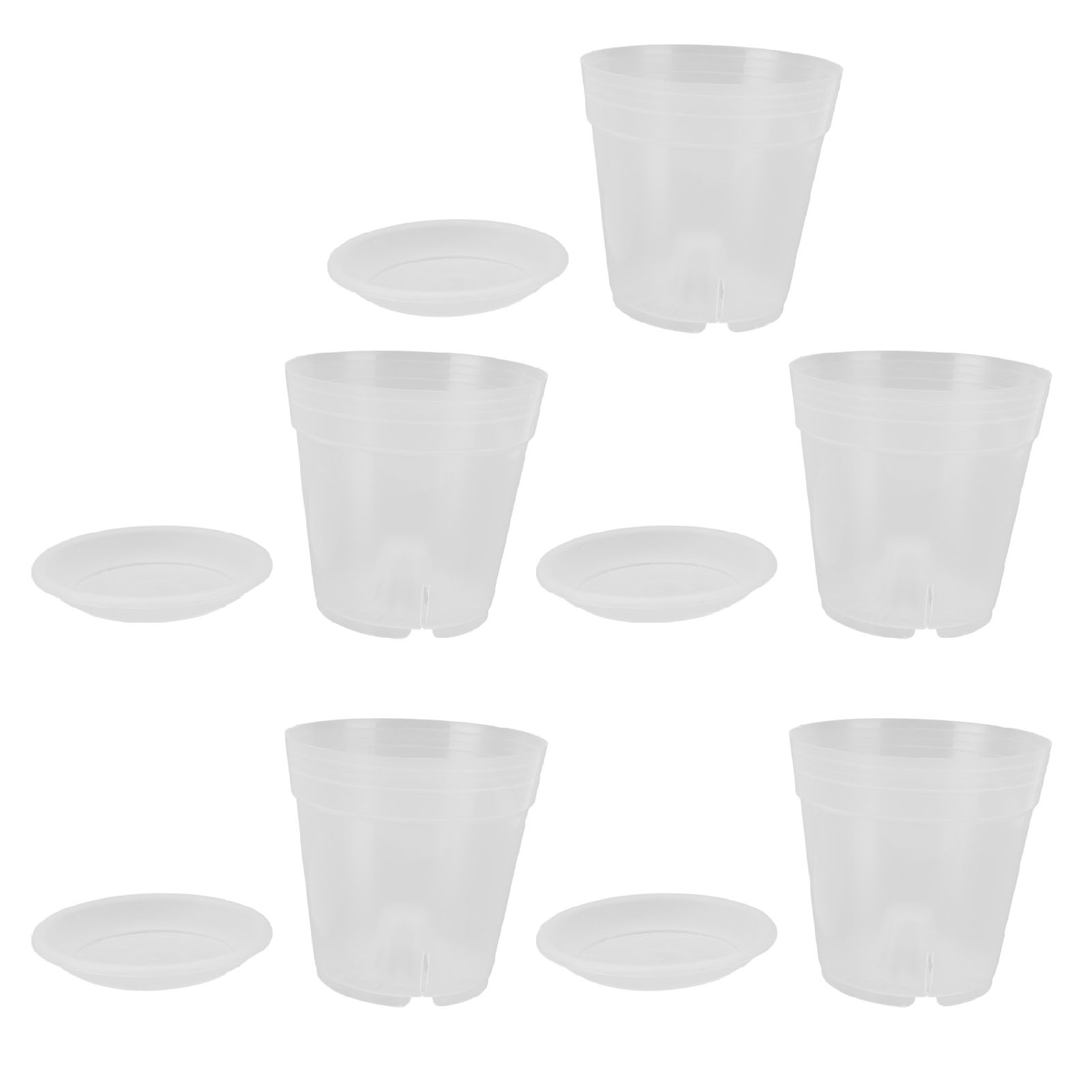 Set Mit 5 Orchideentöpfen Mit Perforierten Untersetzern Aus Transparentem Kunststoff Für Zimmerpflanzen. Optimale Drainage Für Haus Und Garten. Durchmesser: 140 Mm.
