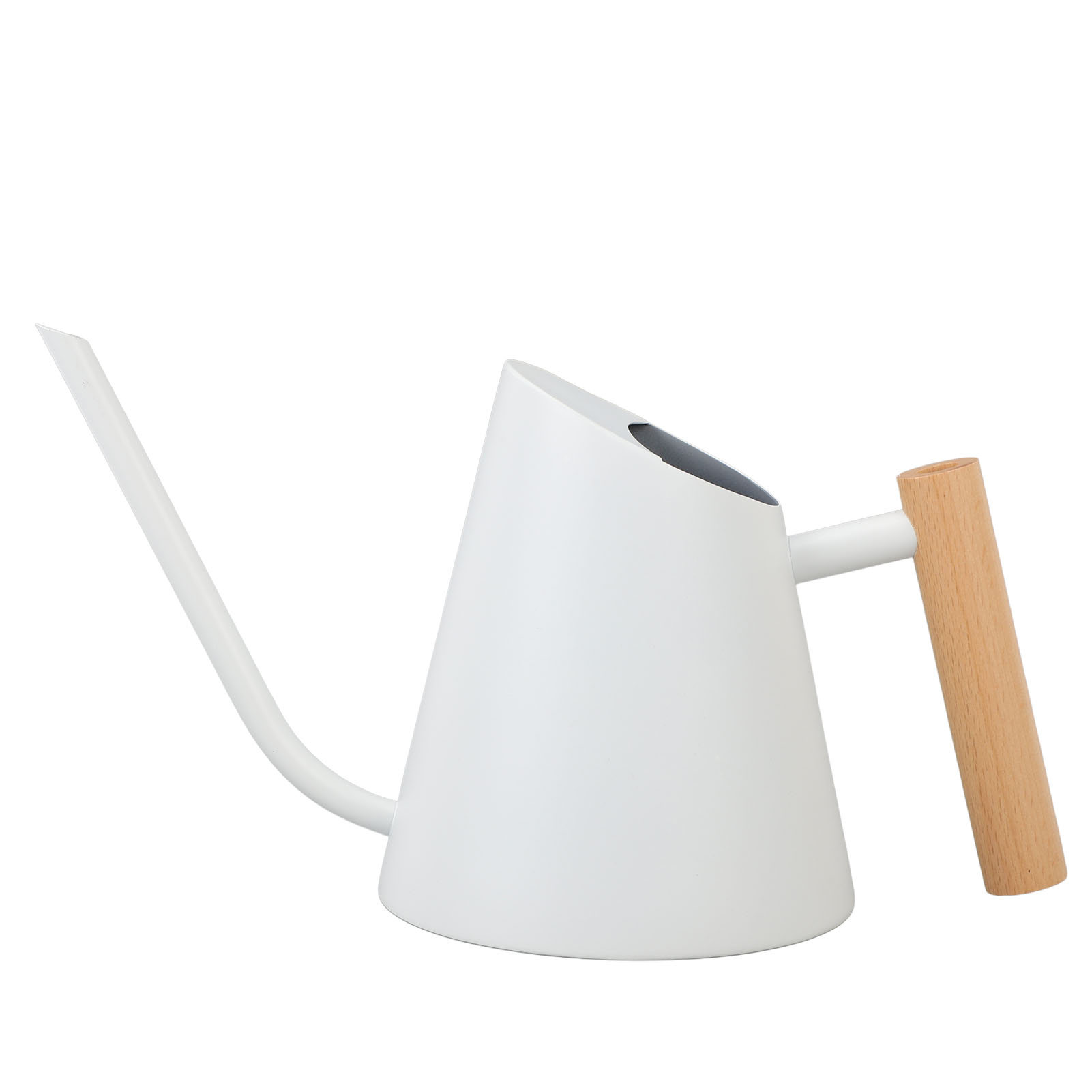 Gießkanne Mit Langem Ausguss, 800 Ml, Aus Mattem Edelstahl Mit Holzgriff, Für Zimmerpflanzen, Garten Und Blumen (weiß).
