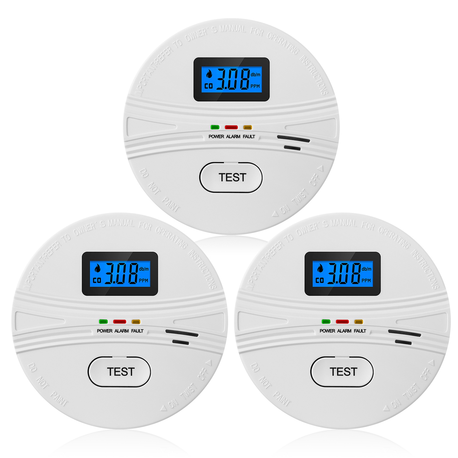 Rauch- Und Kohlenmonoxidmelder (3er-pack) – 2-in-1-melder (co Und Rauch) – Batteriebetrieben – Testtaste – Akustischer Alarm Und Digitales Lcd-display – Tragbarer Feuermelder Für Zuhause, Küche Und Bü