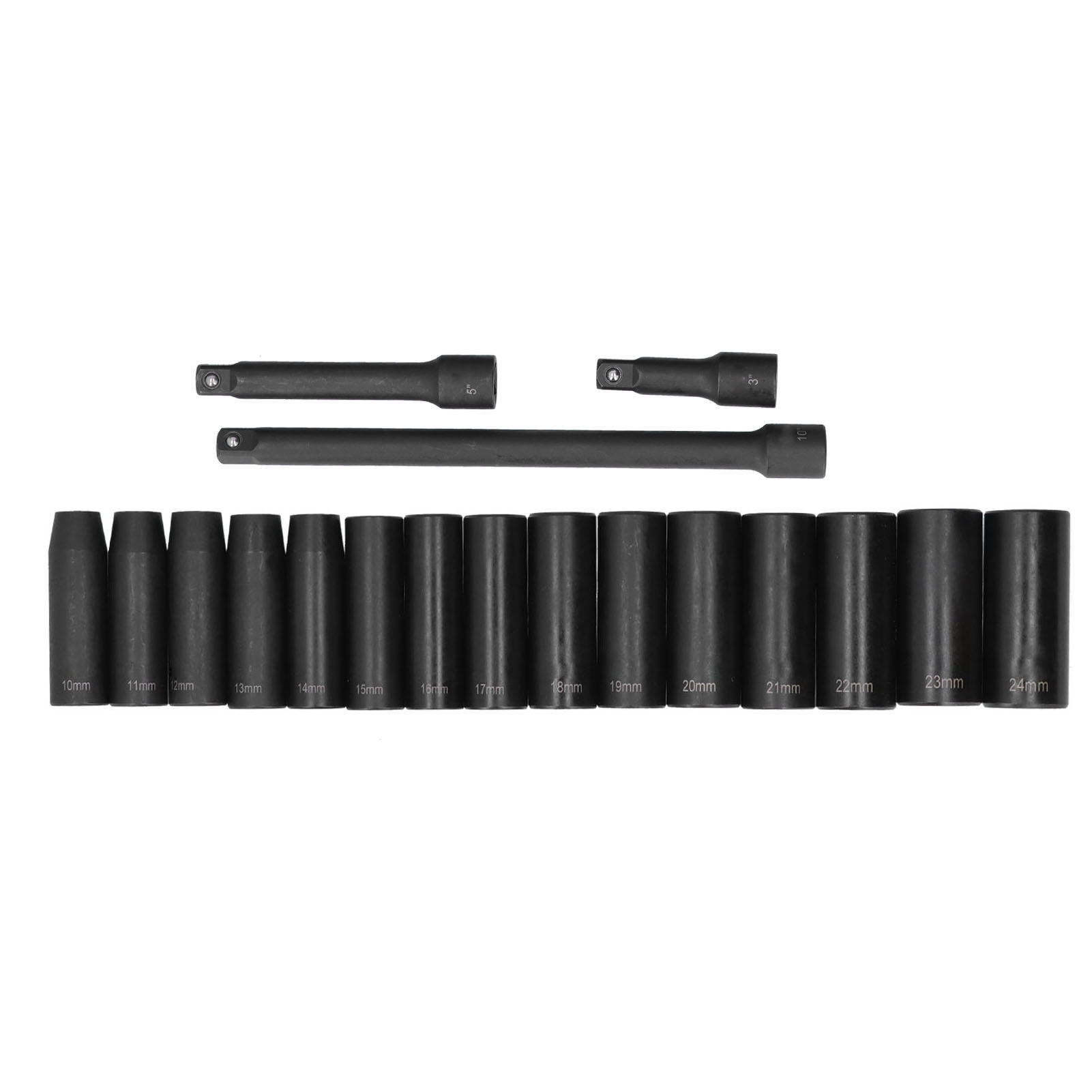 1/2-zoll-antrieb Tiefbett-schlagschrauber-steckschlüsselsatz, 18-teilig, 6-kant, Metrischer Antrieb, 10–24 Mm