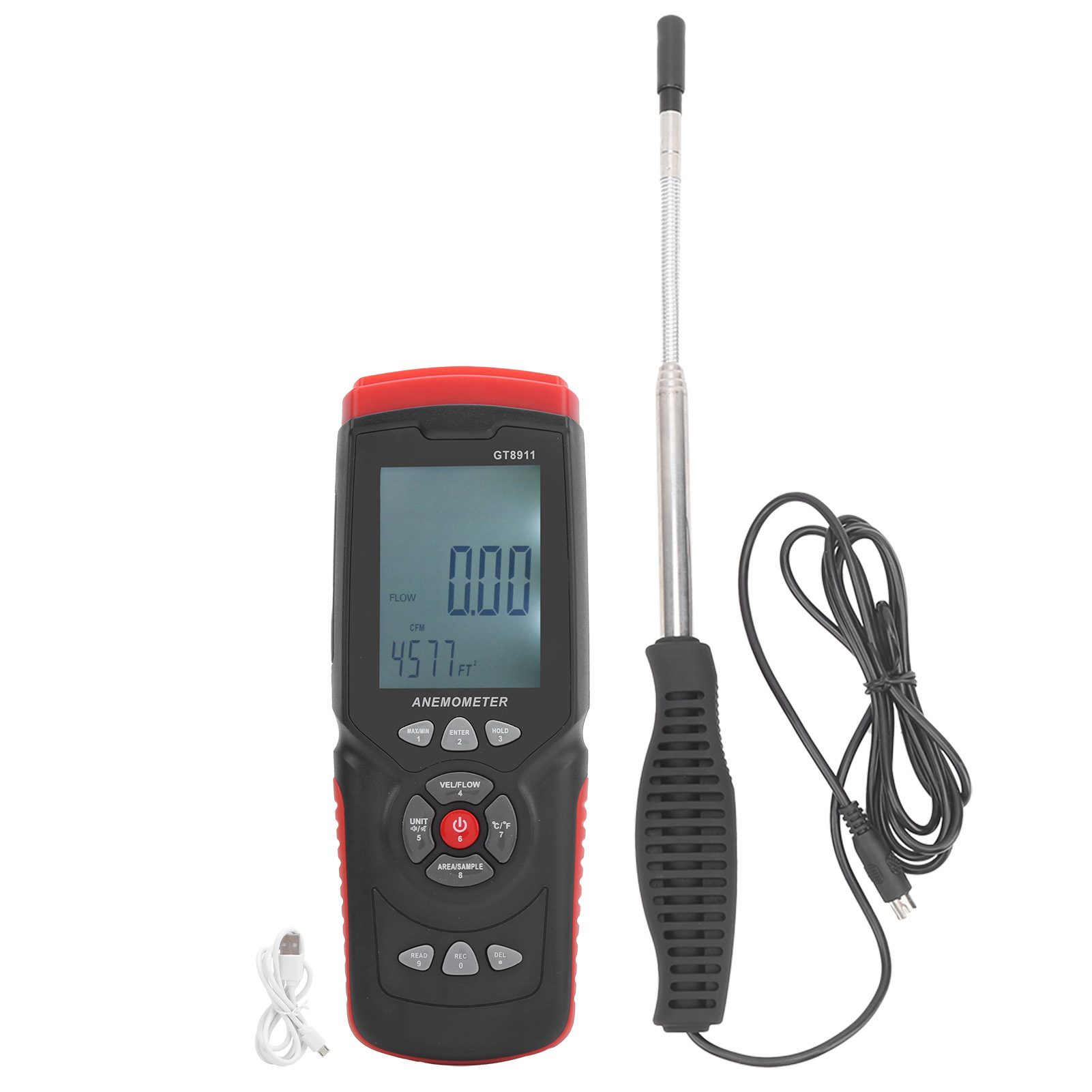 Gt8911 Digitales Lcd-anemometer, Thermisches Hand-windgeschwindigkeits- Und Volumenmessgerät Für Fabrik Und Büro