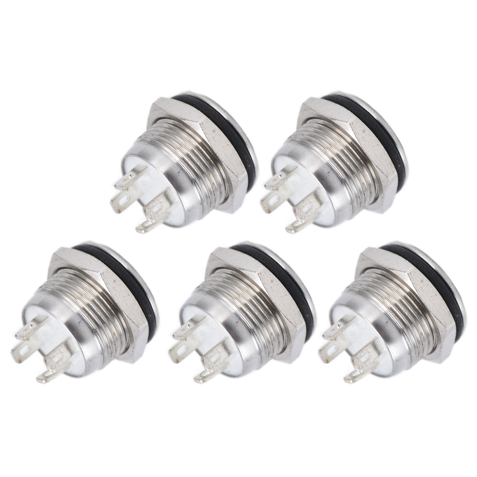 5er-pack Edelstahl-drucktaster Mit Flacher Oberseite, Led-beleuchtung Und Selbstreset, 12 Mm, Ac 220 V, Rot