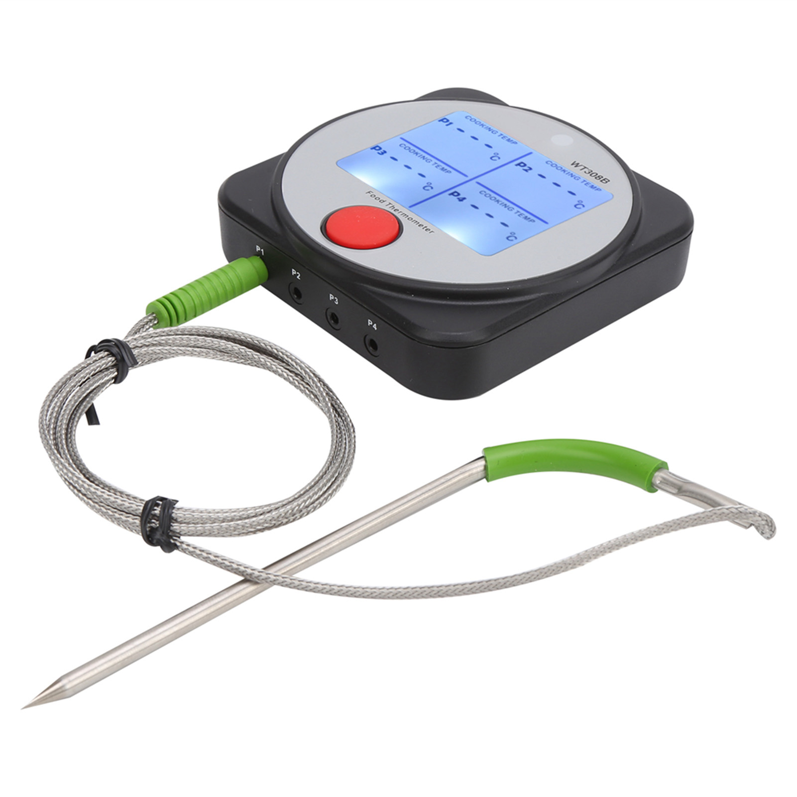 Wt308b Digitales Lebensmittelthermometer – Kabellos, Edelstahl, Doppelfühler, Messbereich -40 Bis 300 °c