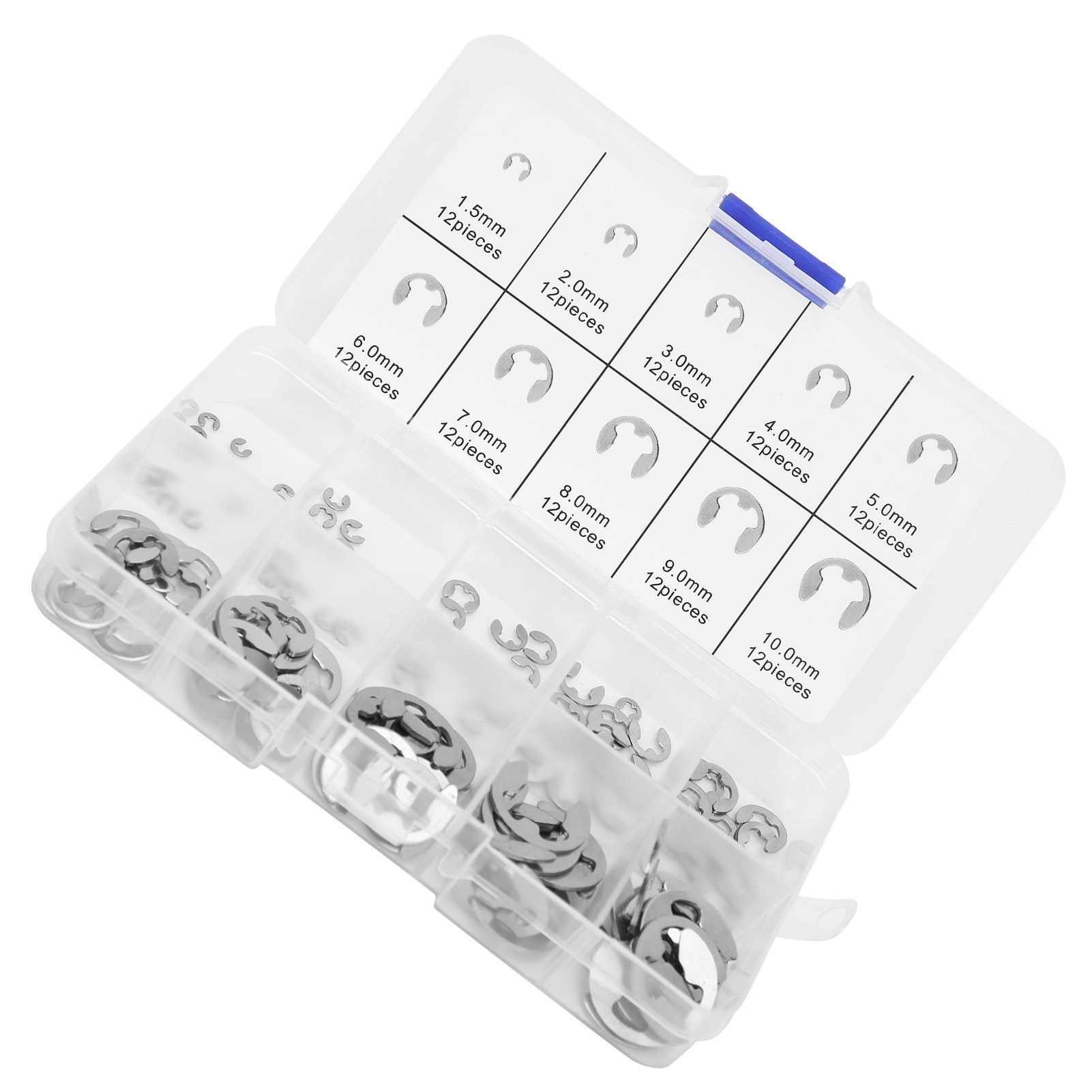 120-teiliges E-clip-unterlegscheiben-set Aus Edelstahl, Offener Sicherungsring, Wellen-sprengring M1,5-m10