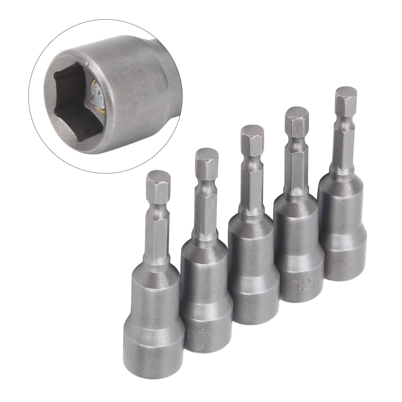 5-teiliges Set Sechskant-steckschlüssel-bits Aus Chrom-vanadium-stahl Mit Starker Magnetkraft Für Elektrische Bohrmaschinen, 12 Mm