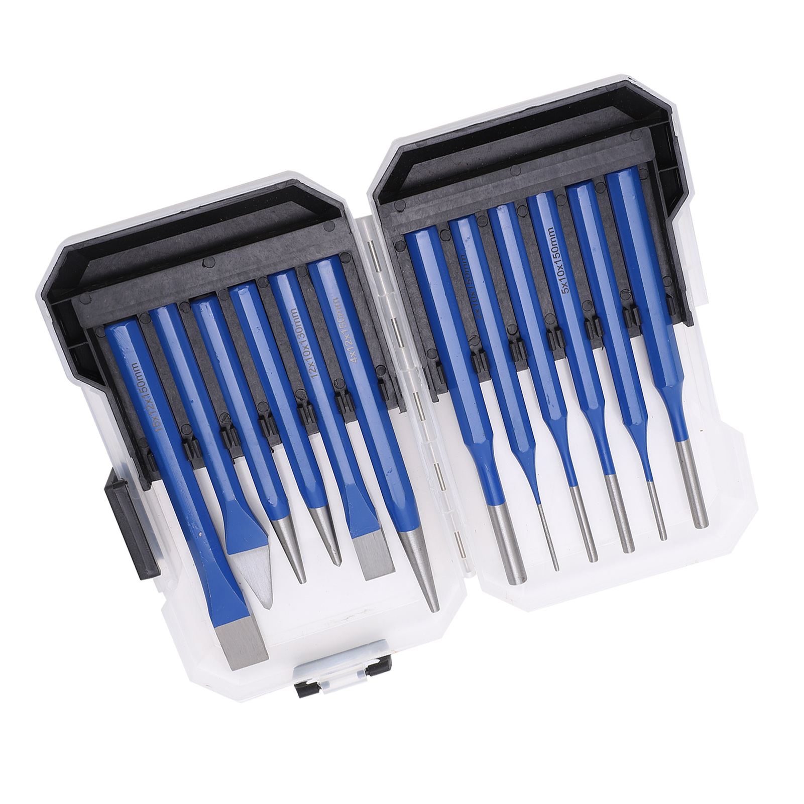 12-teiliges Meißel- Und Stanzwerkzeug-set (konisch, Zylindrisch, Flach) Mit Blauem Griff