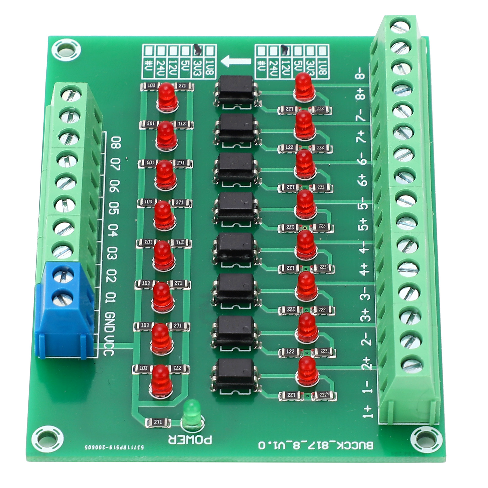 Spannungswandlerplatinenmodul, Harz, 8-kanal-fotoelektrische Isolation, Sps-signalpegel