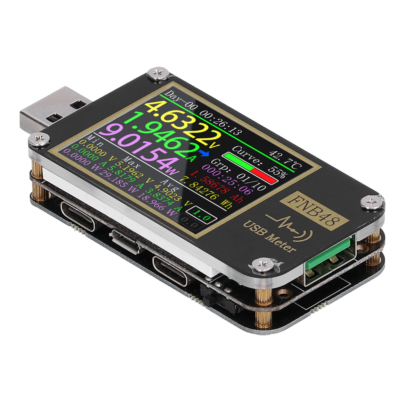 Digitales Usb-voltmeter/amperemeter Mit Farbdisplay Und Pd-trigger Für Die Industrie (ohne Bluetooth)