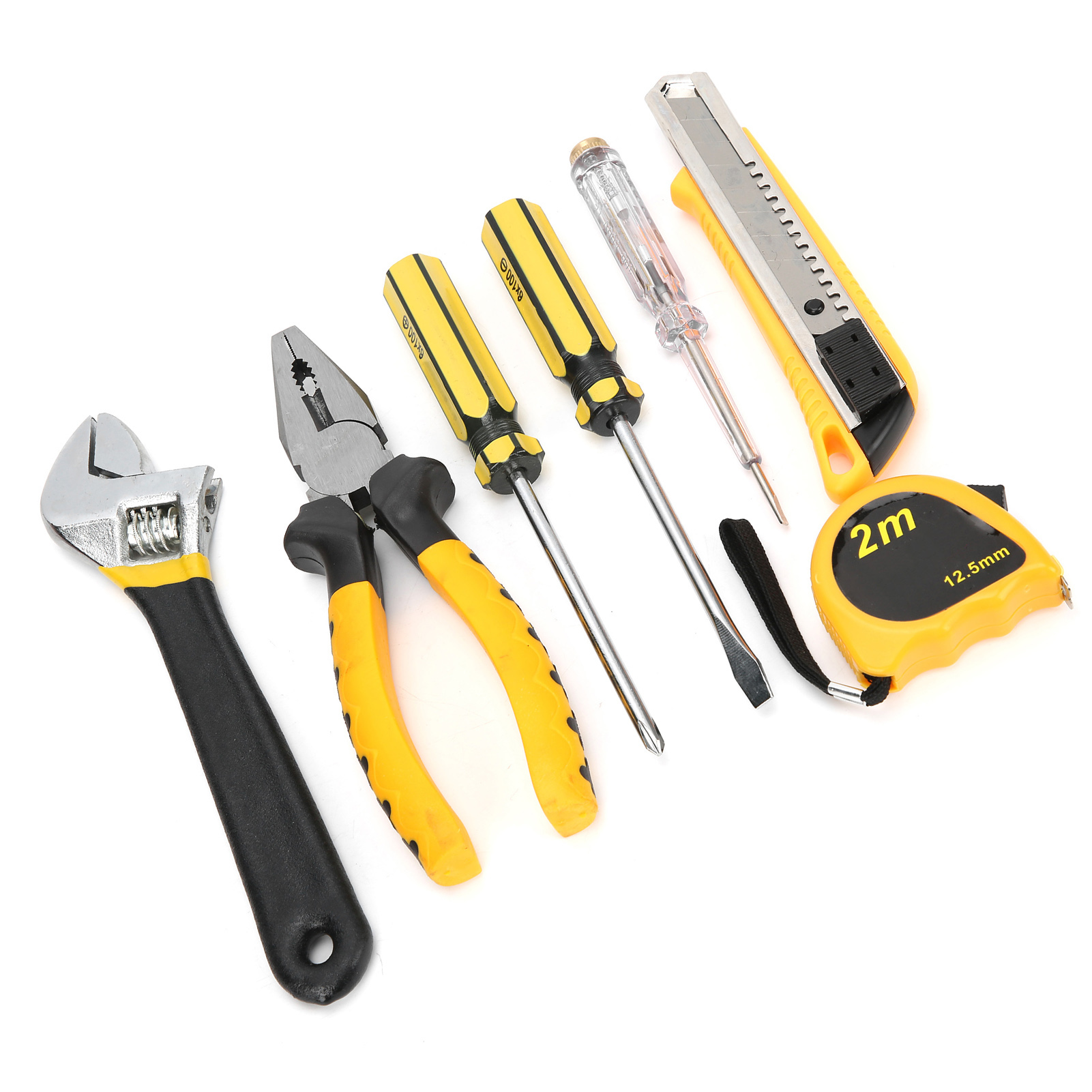 Werkzeugset Mit Schraubendreher, Schraubenschlüssel, Zange, Elektrischem Stift, Maßband, Messer Und Reparaturset