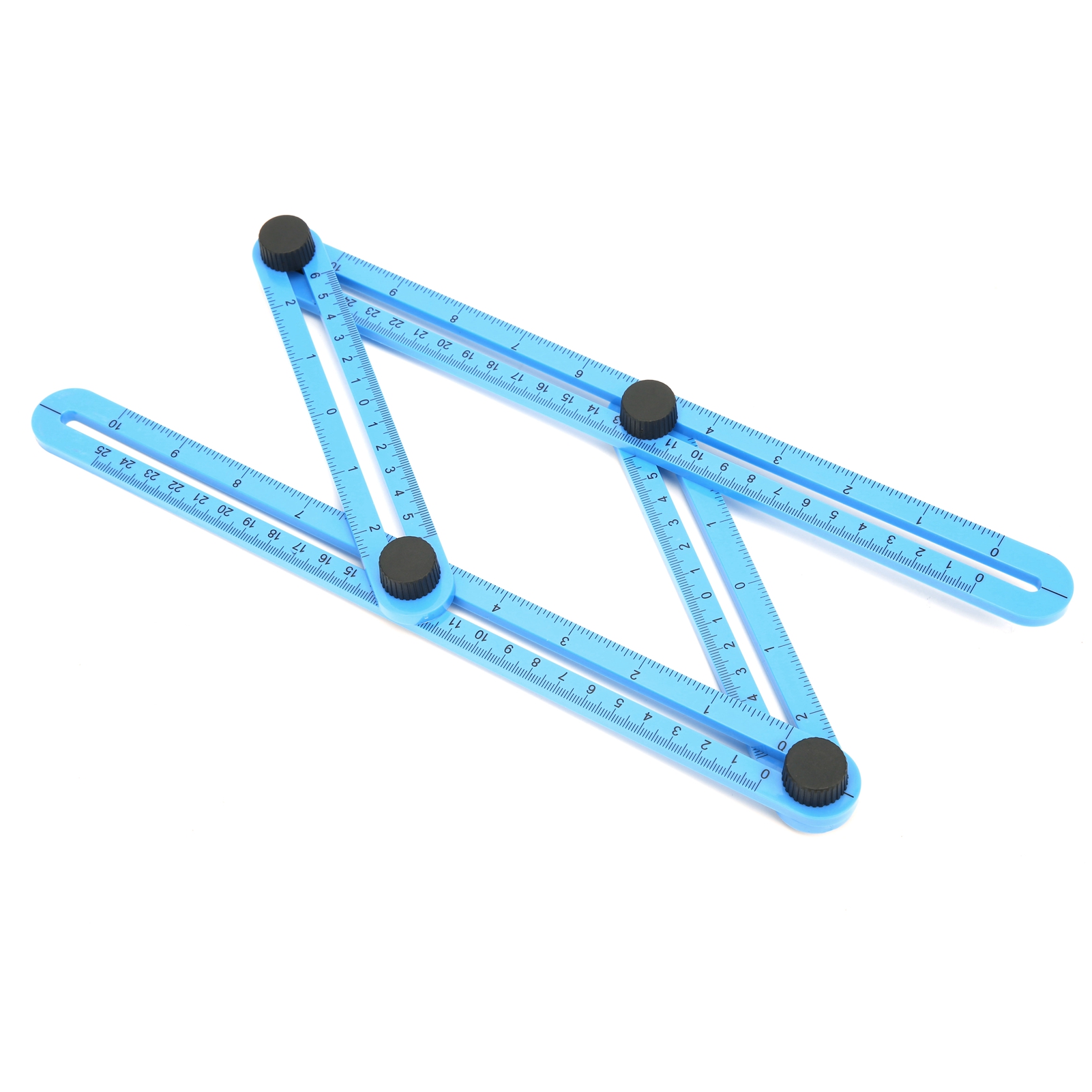 4-seitiges Lineal, Blau, Mit Winkelführung, Schiebeschablone, Messwerkzeug Aus Kunststoff, 25 Cm