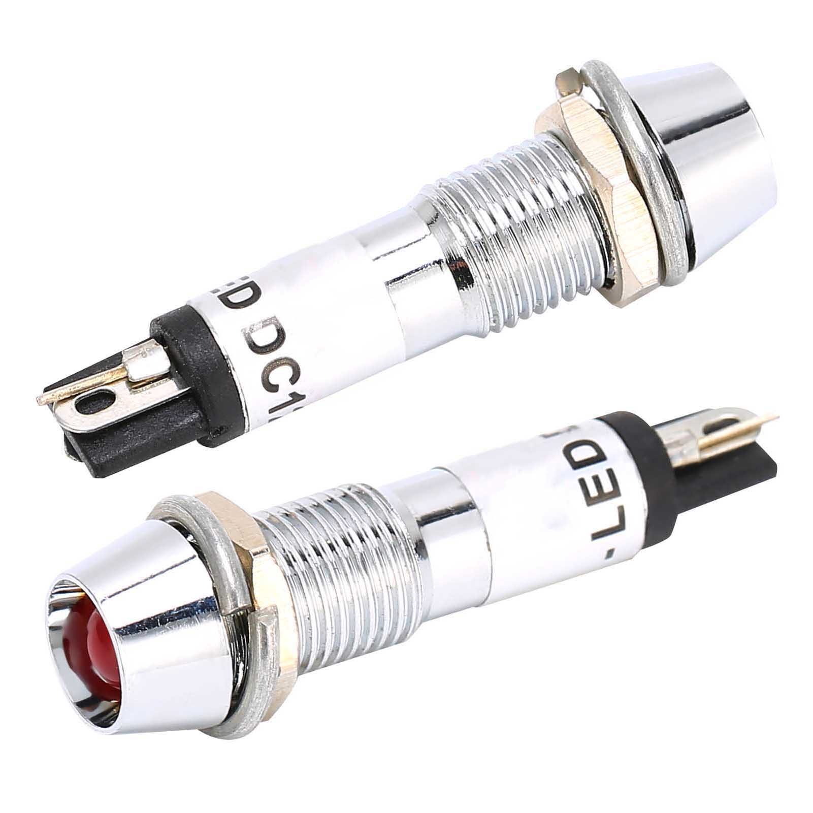 10 Stück 24-v-gleichstrom-kontrollleuchte, Signallampe, Edelstahlgehäuse, 8-mm-signalbirne, Rot