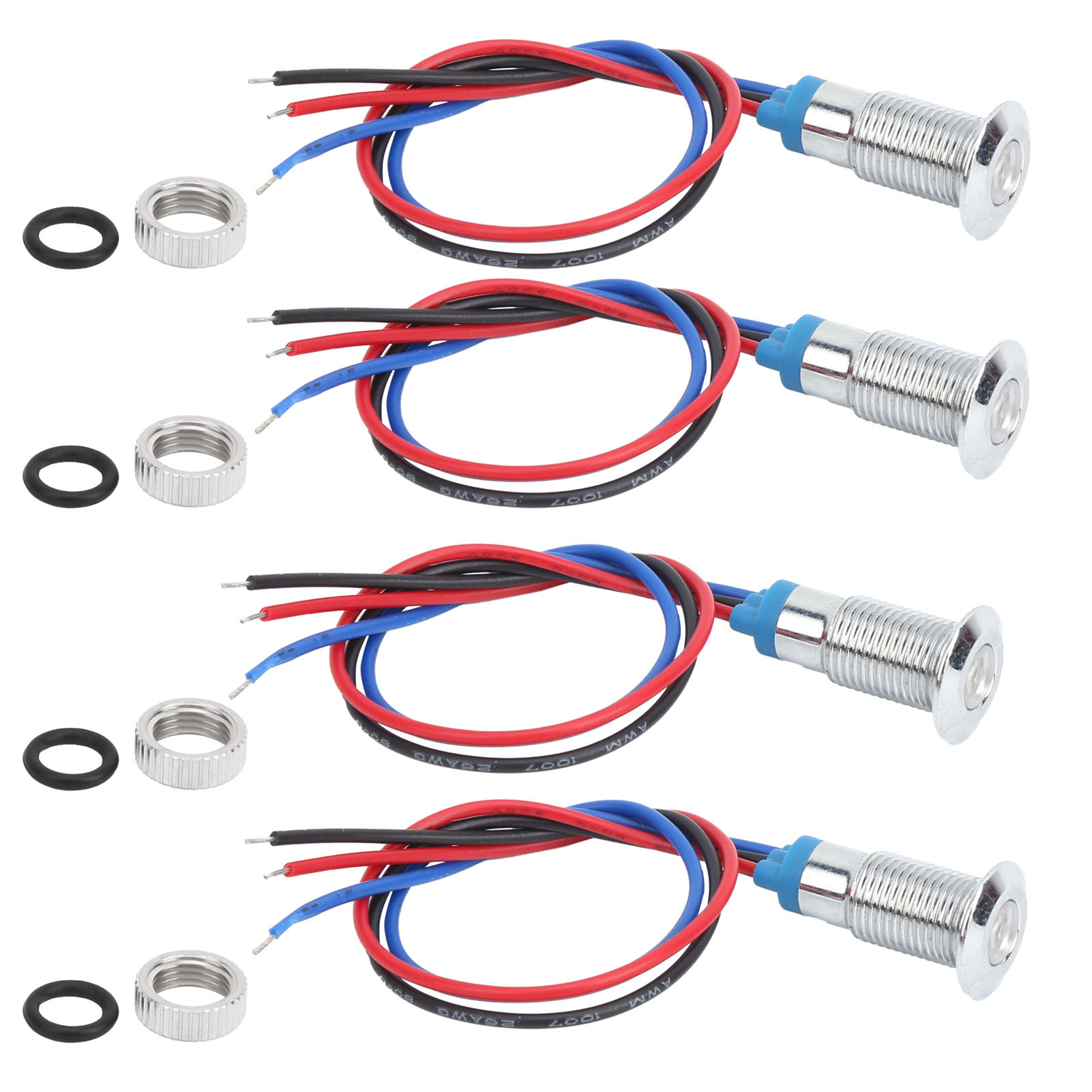 4 Sets Vorverdrahtete Runde Leds, 2-farbig, Wasserdicht, Metallleuchten, Gemeinsame Kathode, 8 Mm, 36 V (rot Und Blau)