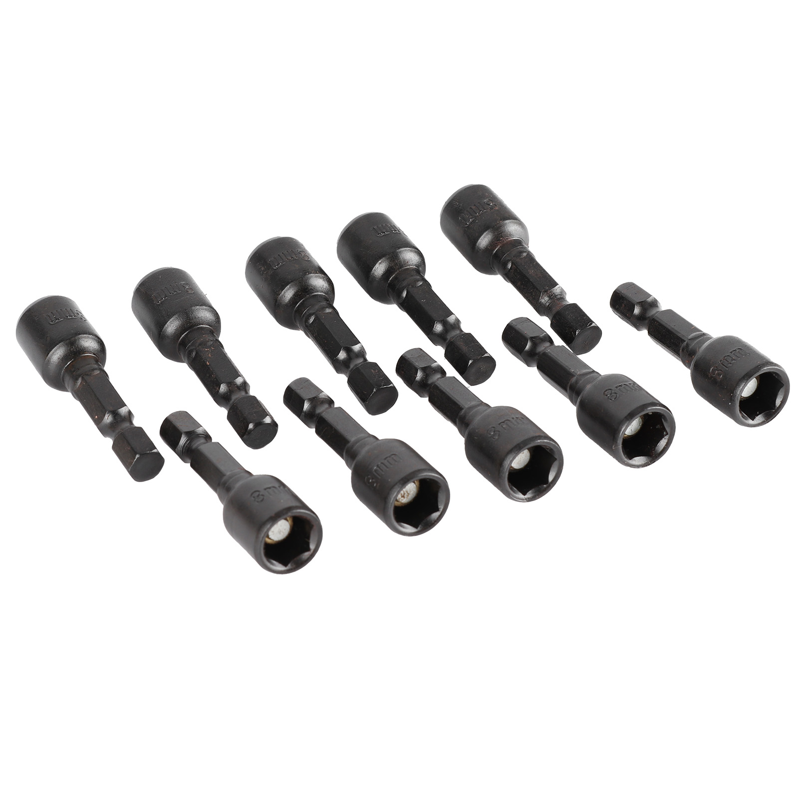 10-teiliges Set Schwarzer Sechskant-steckschlüssel-bits Mit Starkem Magneten Für Elektrische Schraubendreher (45 X 8 Mm)