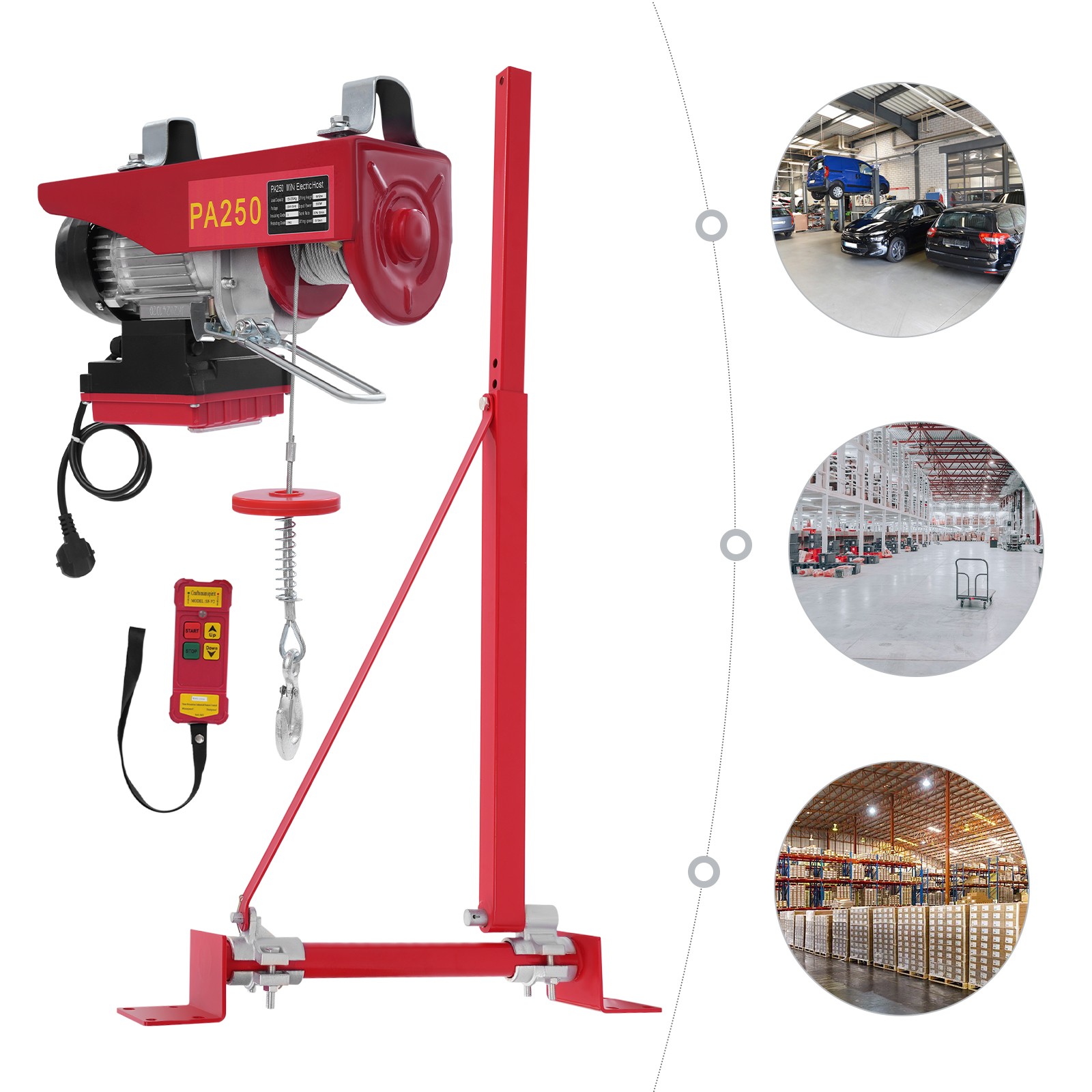 Elektrische Winde Mit Funkfernbedienung, 12 M Langes Drahtseil, Tragkraft Von 125 Kg Bis 250 Kg, Hubhöhe Von 12 M, Geeignet Für Seilkrane