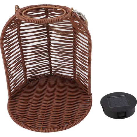Hängender Pflanzkübel Mit Led-solarleuchte, Wasserdichter Rattankorb, Laterne, Blumentopf Für Garten Und Terrasse, Dunkelbraun