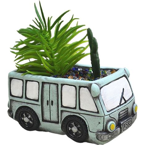 Retro-auto-blumentopf, Mini-sukkulenten-pflanztopf, Grün-rosa, Mit Heim- Und Gartendekoration Für Schlafzimmer, Garten Oder Überall (leuchtender Buswagen +