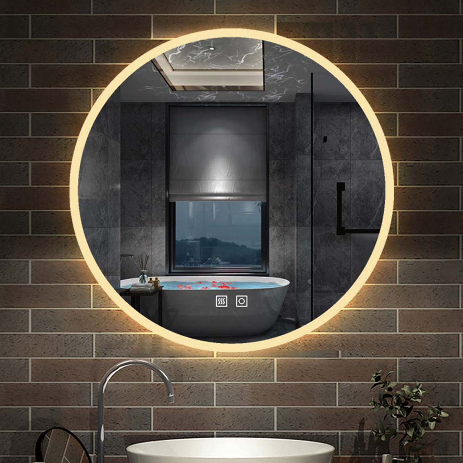 Led Spiegel Rund 60cm 2 Lichtfarbe Kalt/warmwei Dimmbar Touch Beschlagfrei Badezimmerspiegel 2700k-6500k