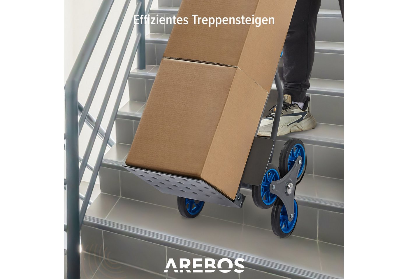 Arebos - Treppenkarre Sackkarre Treppensackkarre Klappbar Treppensteiger Mit Hartgummireifen & Stahlrahmen Transportkarre Staplerkarre Transportwagen Für Umzug & Schwere Gegenstände Anthrazit Bild 2
