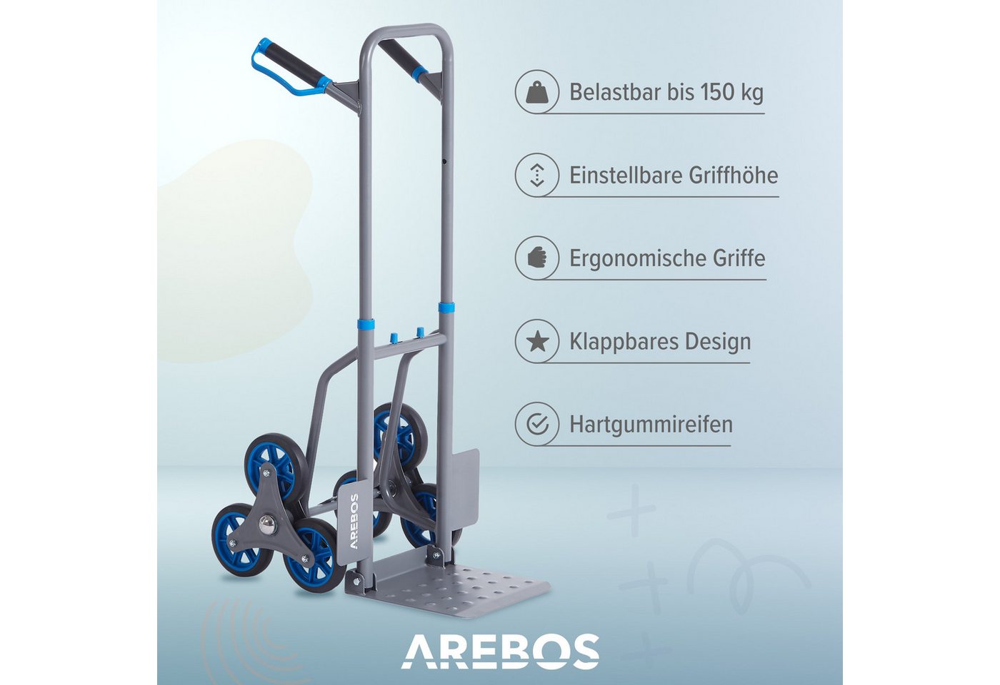 Arebos - Treppenkarre Sackkarre Treppensackkarre Klappbar Treppensteiger Mit Hartgummireifen & Stahlrahmen Transportkarre Staplerkarre Transportwagen Für Umzug & Schwere Gegenstände Anthrazit Bild 5