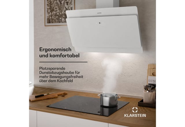 Klarstein Aurica 90 Dunstabzugshaube 90cm 600 m³/h LED Touch Glas Weiß