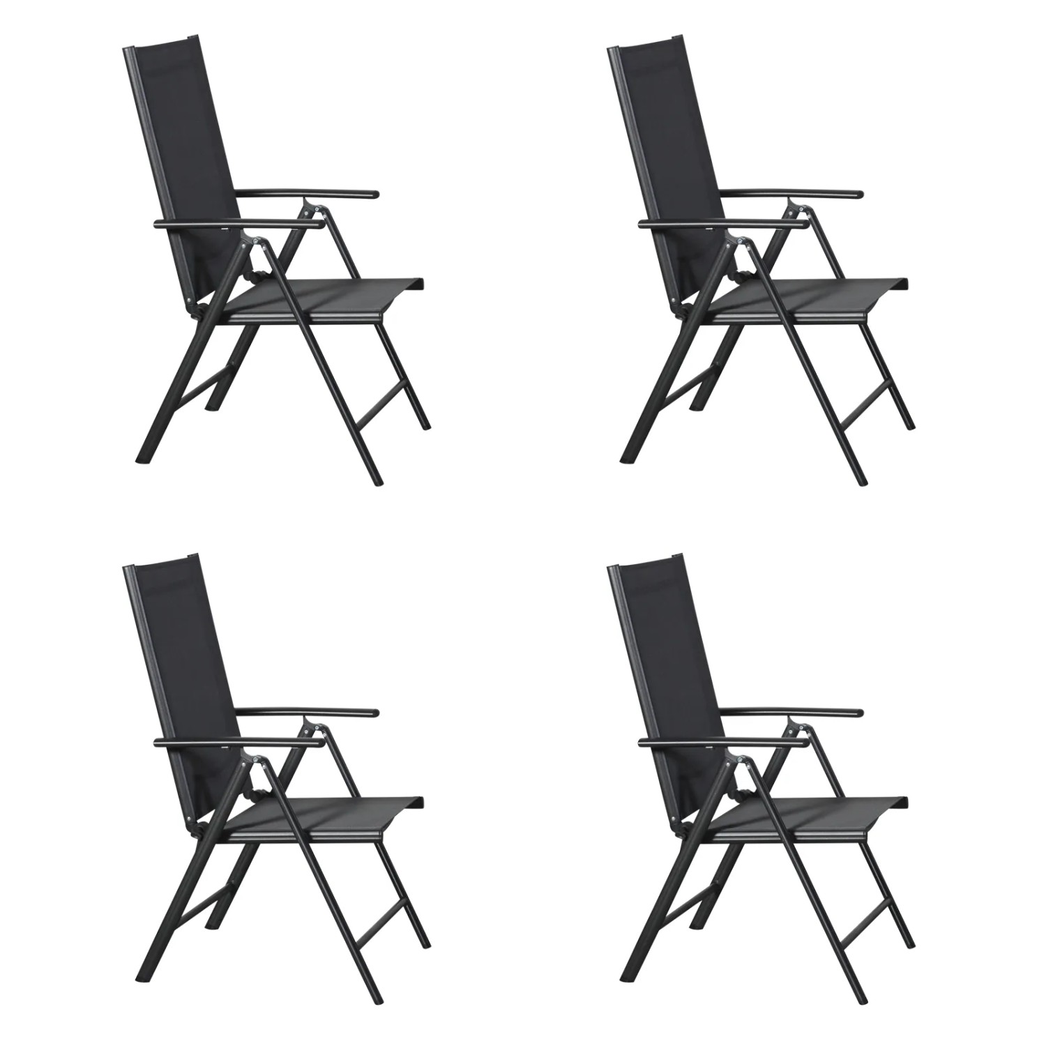 ebuy24 Kelly 4 x Gartenstuhl Justierbarer Rücken 7 Positionen Schwarz Grau