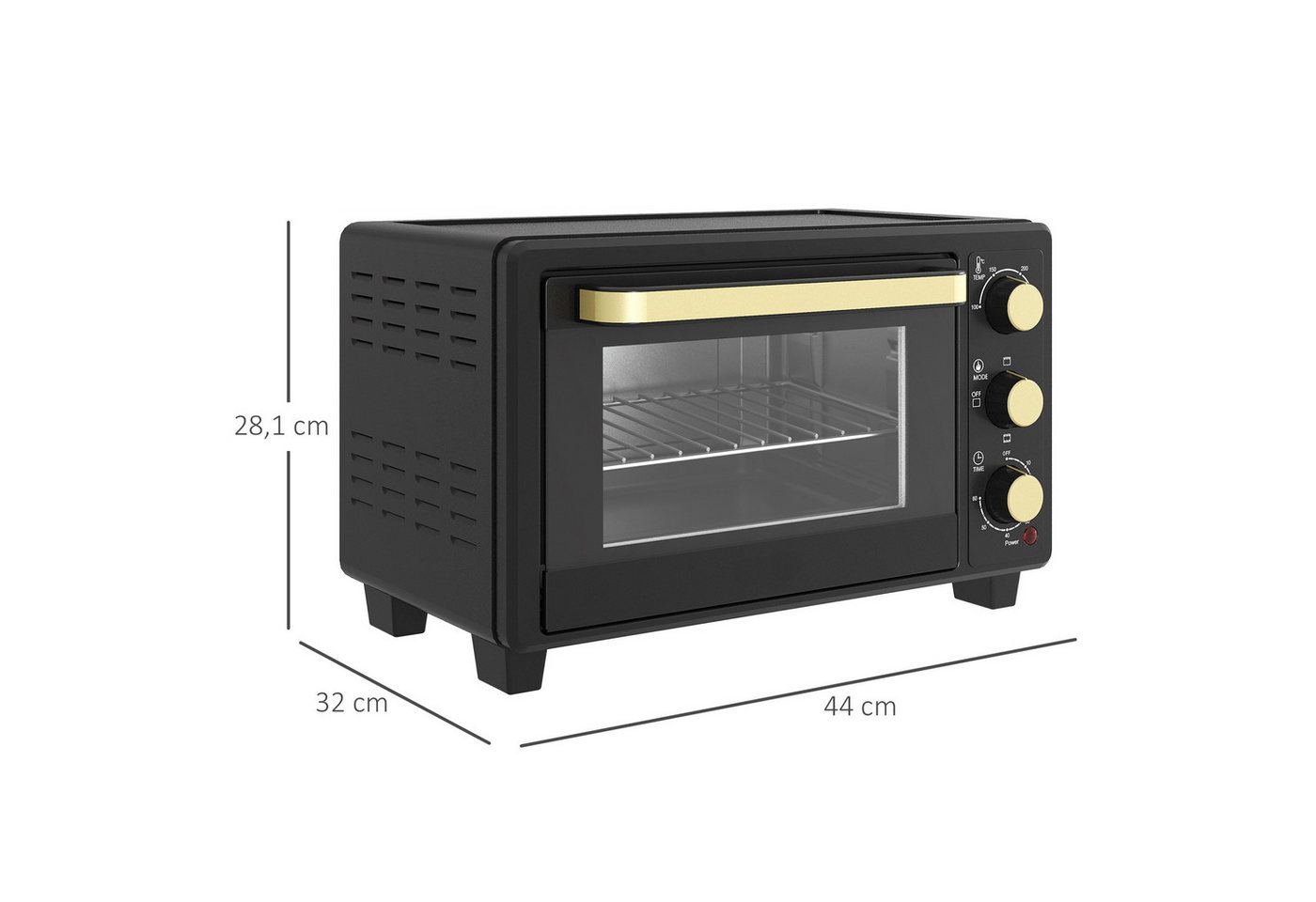 HOMCOM Minibackofen Metall Gehärtetes Glas Schwarz 44L x 32B x 28,1H cm Bild 2