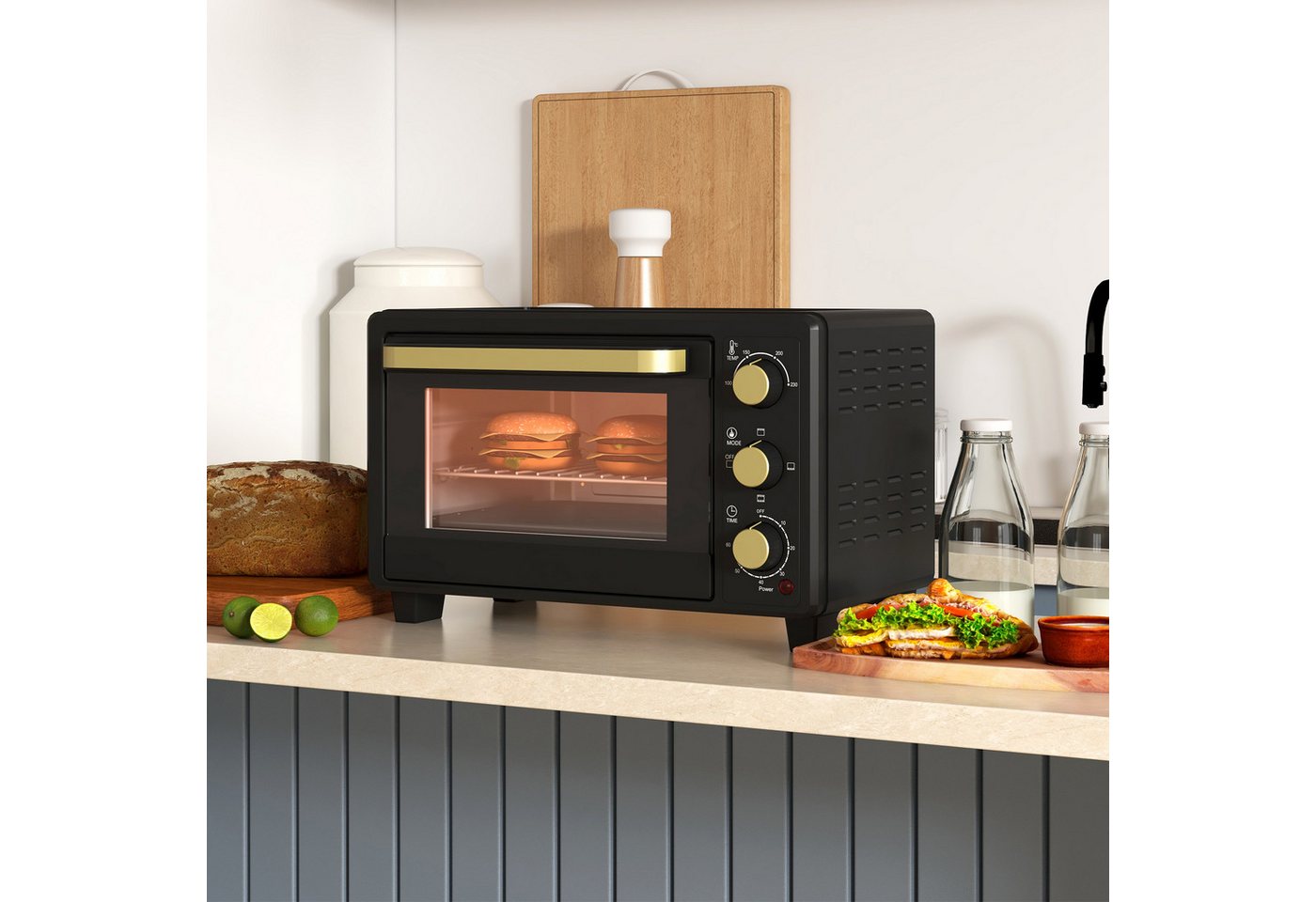 HOMCOM Minibackofen Metall Gehärtetes Glas Schwarz 44L x 32B x 28,1H cm Bild 5