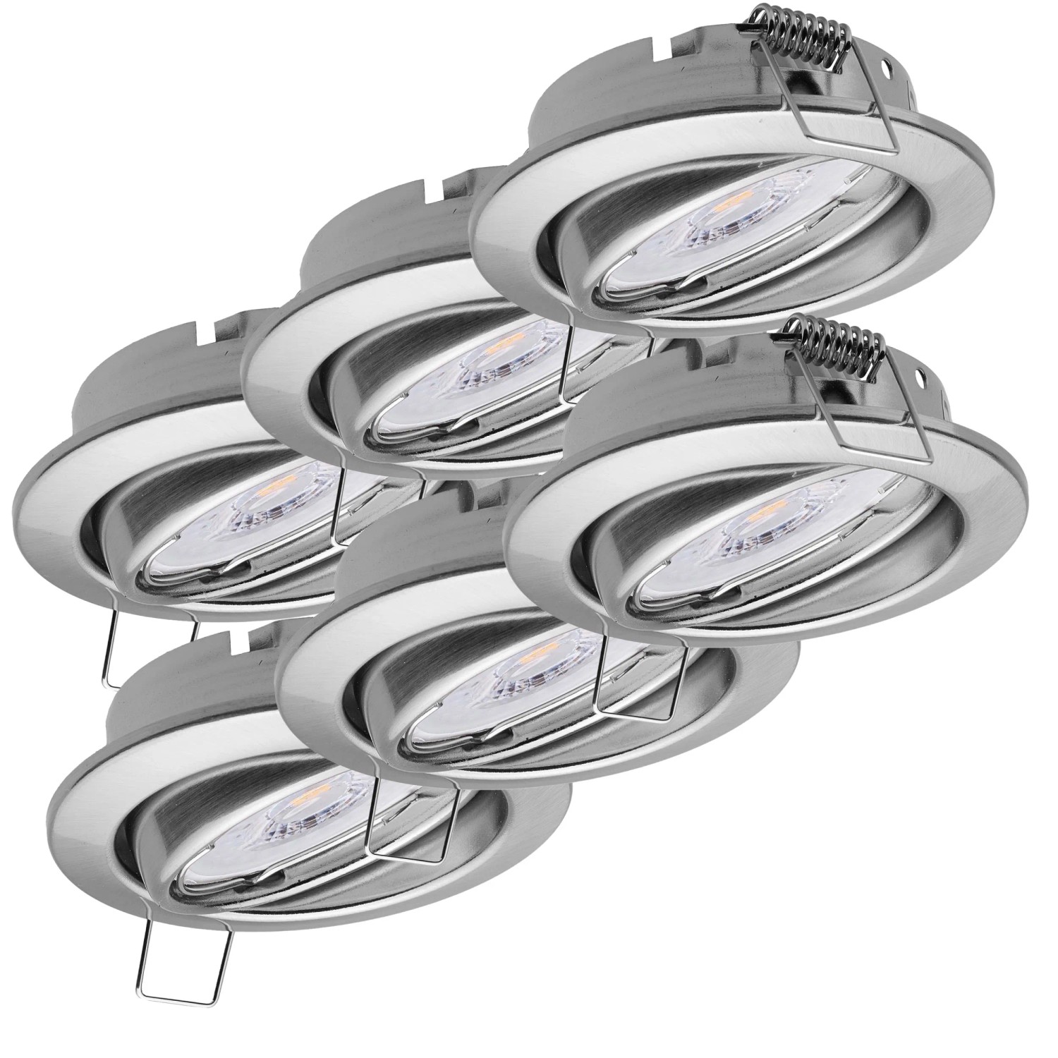 Oktaplex 6er Set Einbaustrahler Dijon inkl. LED Modul 230V Warmweiß Edelstahl Gebürstet Deckenspot