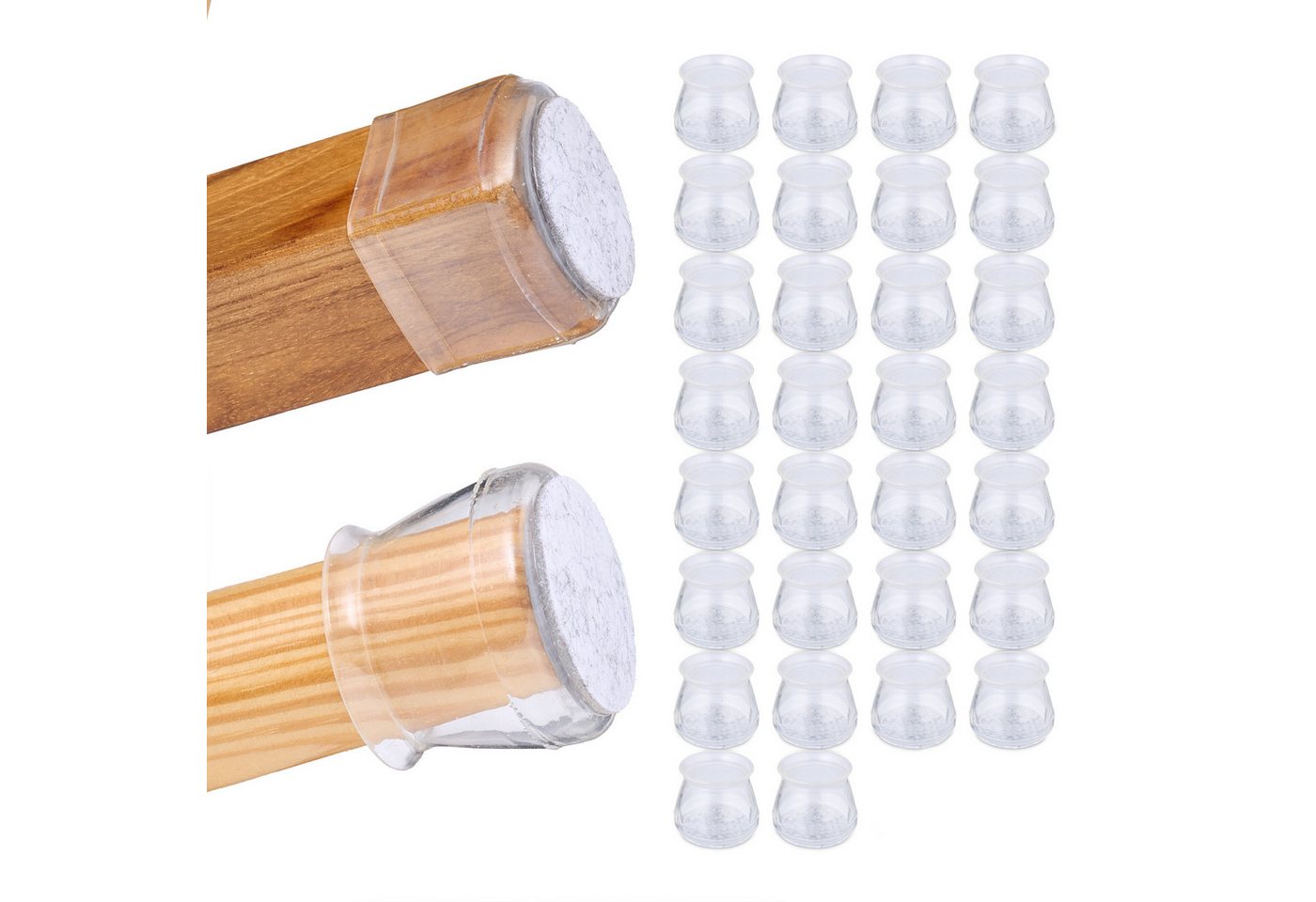 Relaxdays Stuhlbeinkappen 32er Set Kunststoff Filz Transparent Rutschfest Geräuschmindernd 3,5 cm x 4 cm 9 g