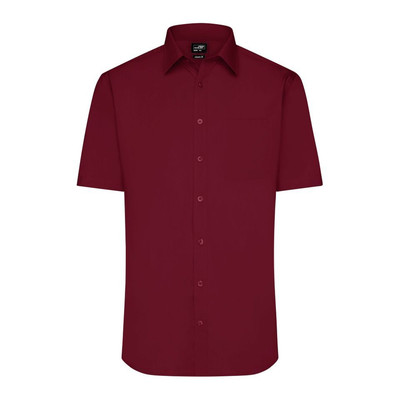 Herrenhemd Poplin Kurzarm JN680, wein-rot, Größe S