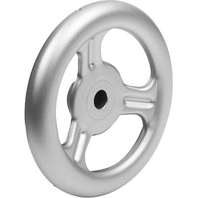 HANDRAD PASSBOHRUNG, D1=125, D2=14H9, FORM:A 3-SPEICHEN, EDELSTAHL A4 1.4404 MATT GESTRAHLT