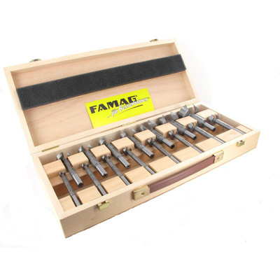 10-teiliger FAMAG SUPER-Forstnerbohrersatz Classic WS mit D=10,15,18,20,22,25,26,30,35,40mm im Holzkasten